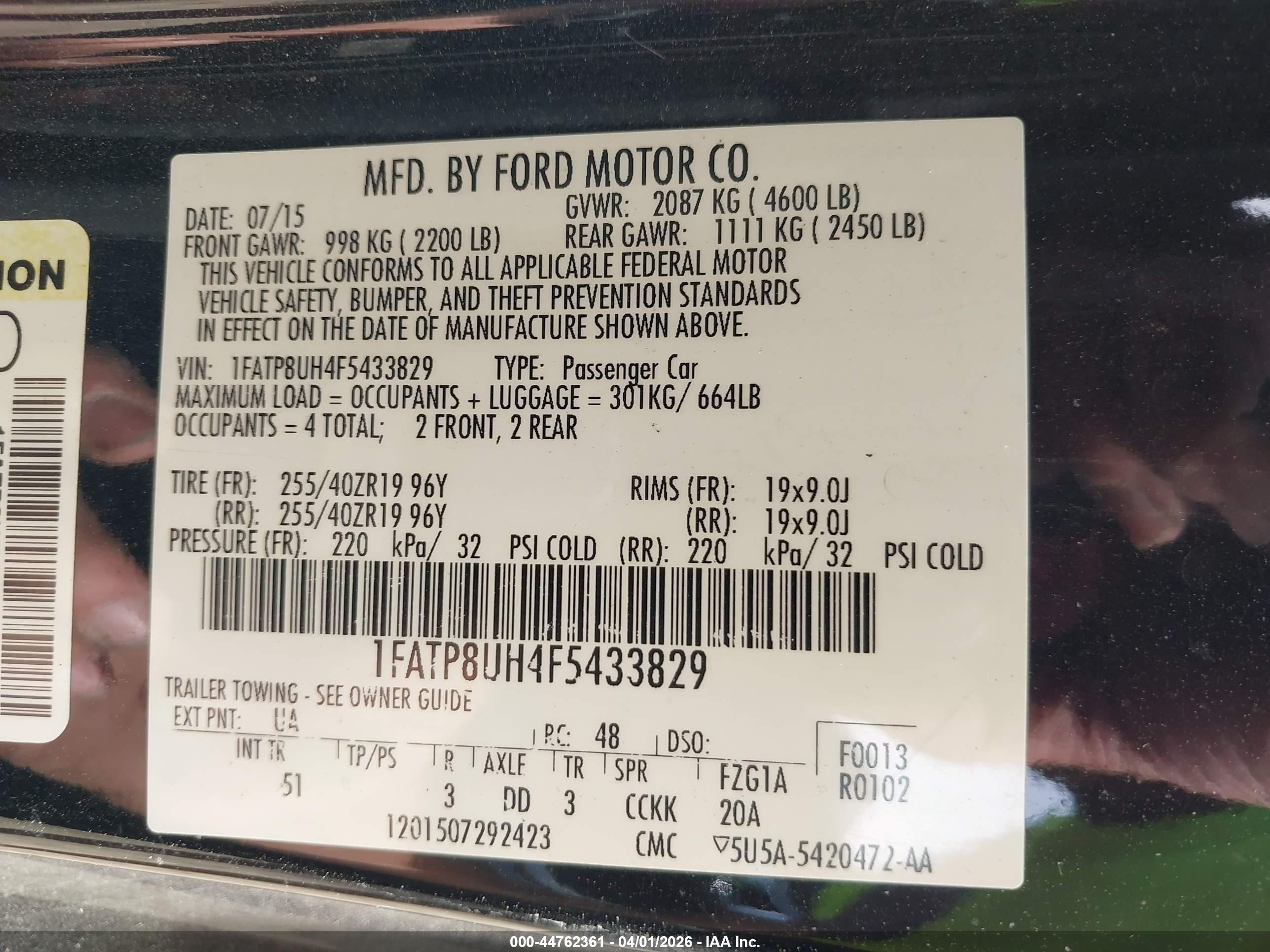 2015 Ford Mustang Ecoboost Premium Black vin: 1FATP8UH4F5433829