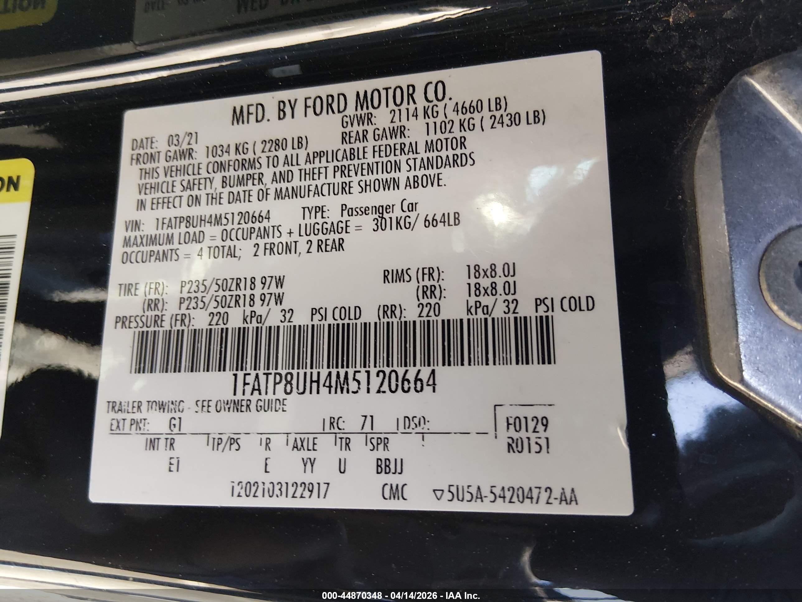 2021 Ford Mustang Ecoboost Premium Black vin: 1FATP8UH4M5120664