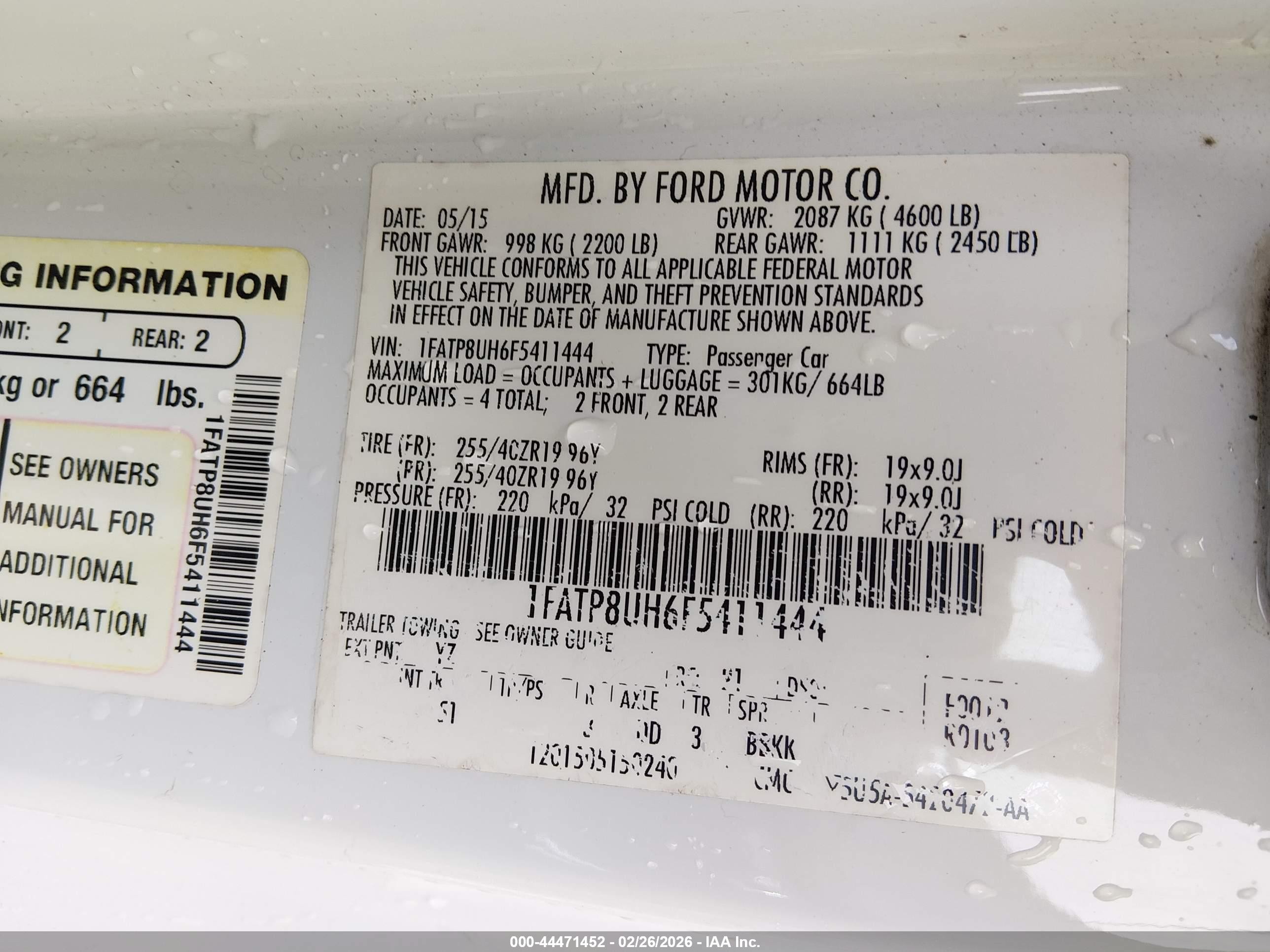 2015 Ford Mustang Ecoboost Premium White vin: 1FATP8UH6F5411444