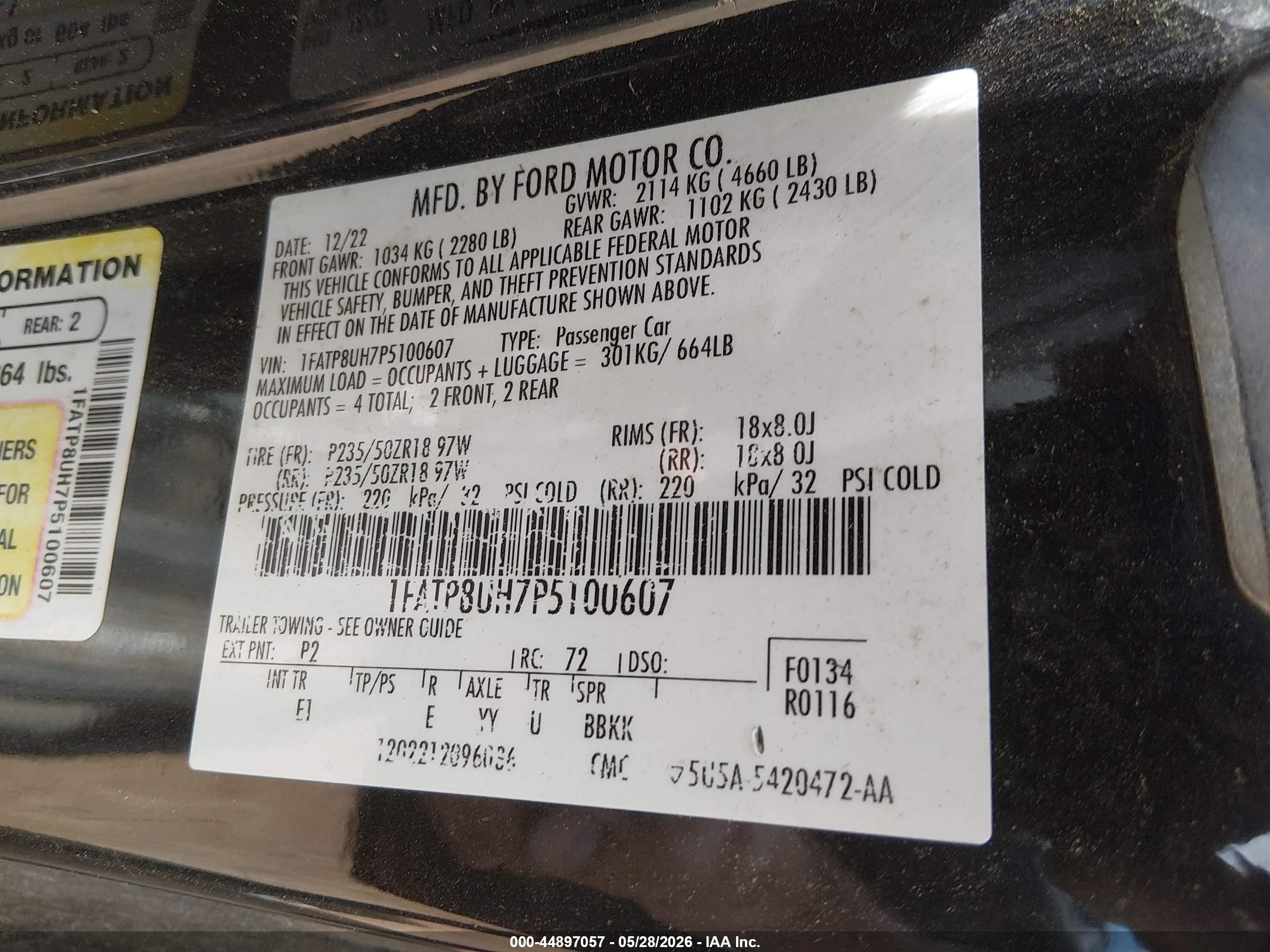 2023 Ford Mustang Ecoboost Premium Black vin: 1FATP8UH7P5100607