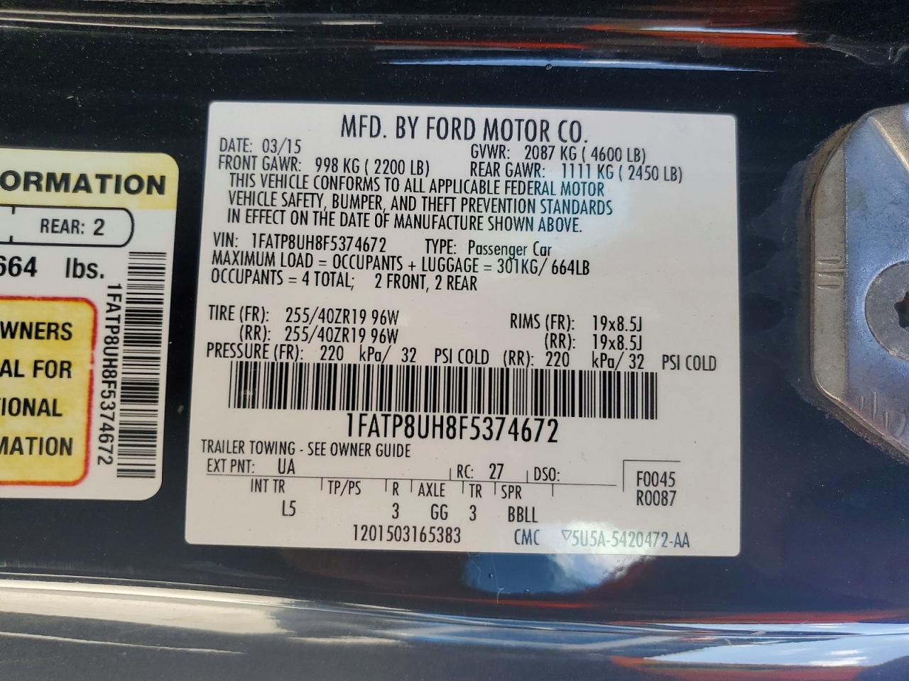 2015 Ford Mustang Черный vin: 1FATP8UH8F5374672