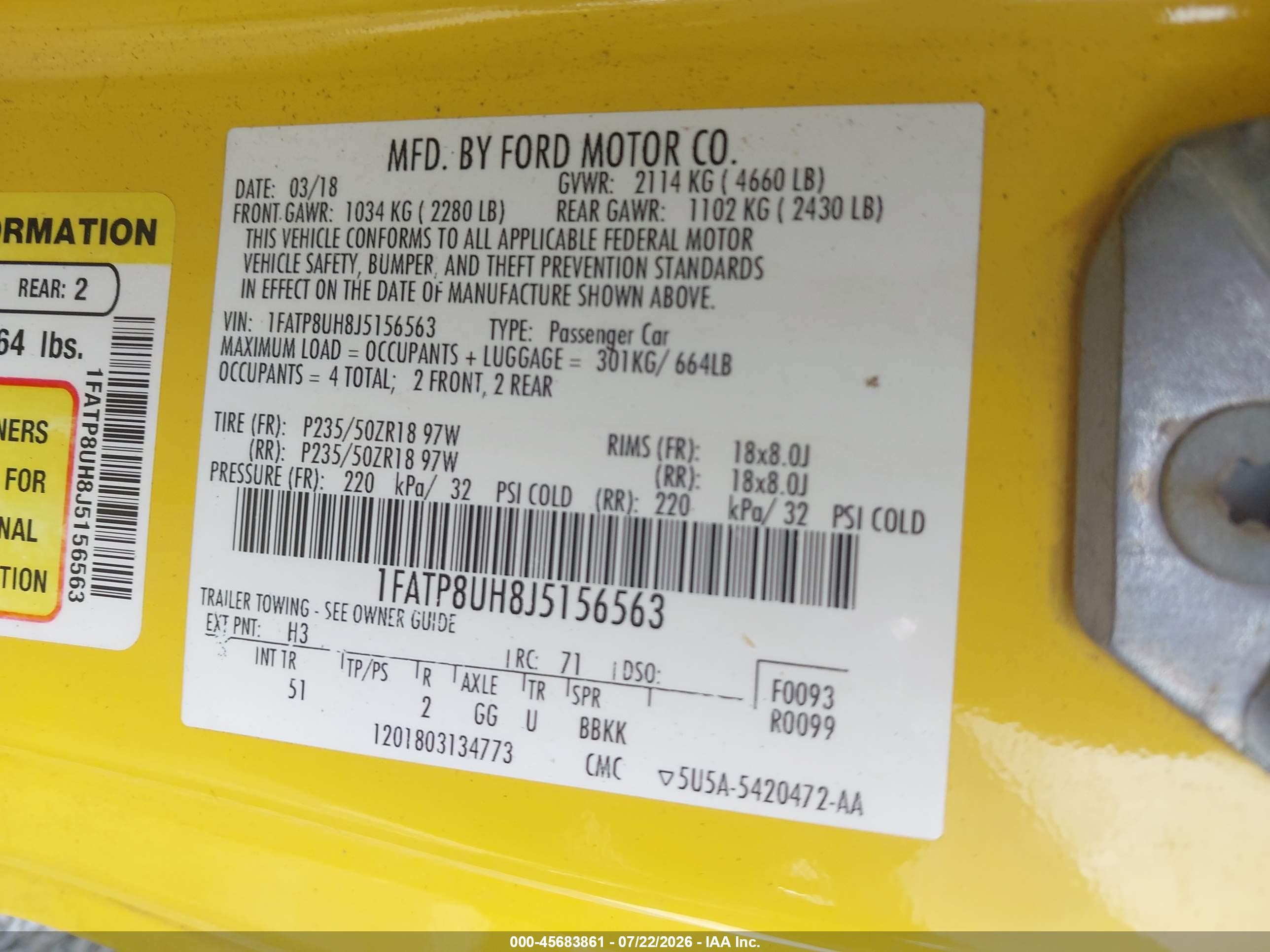 2018 Ford Mustang Ecoboost Premium Yellow vin: 1FATP8UH8J5156563