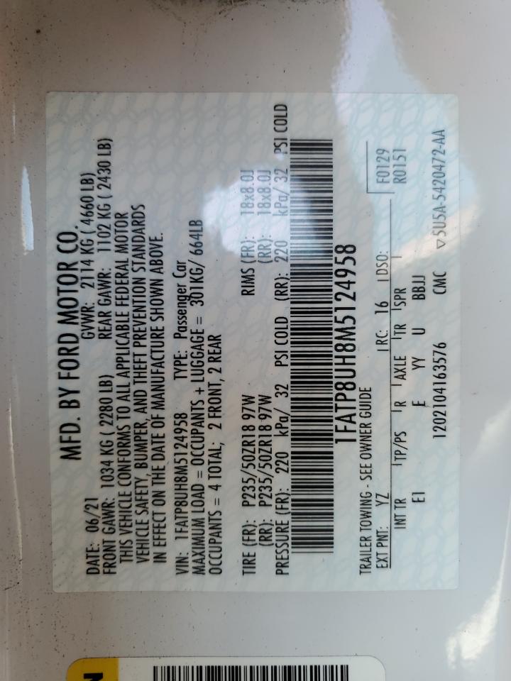2021 Ford Mustang  White vin: 1FATP8UH8M5124958
