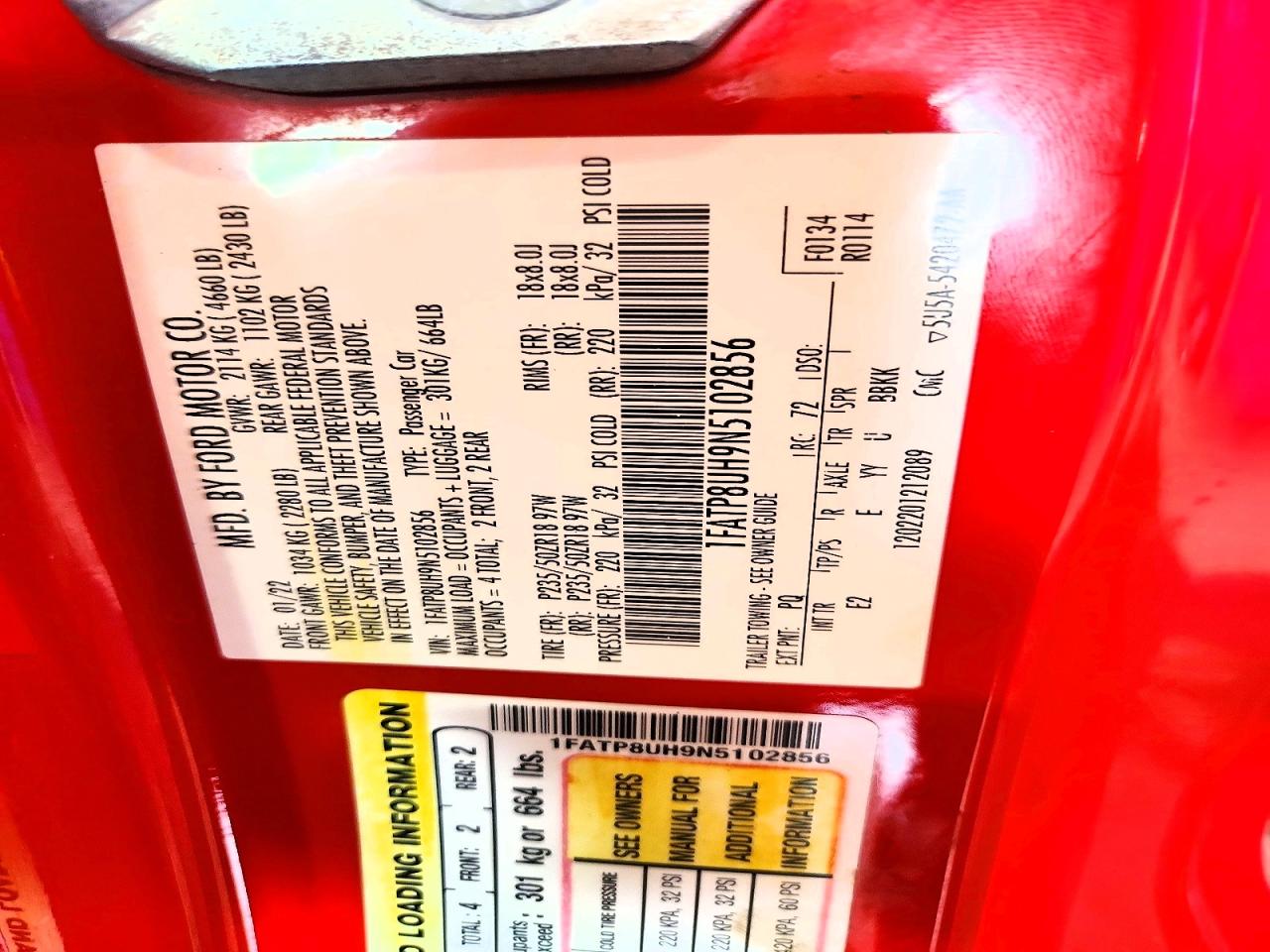 2022 Ford Mustang Красный vin: 1FATP8UH9N5102856