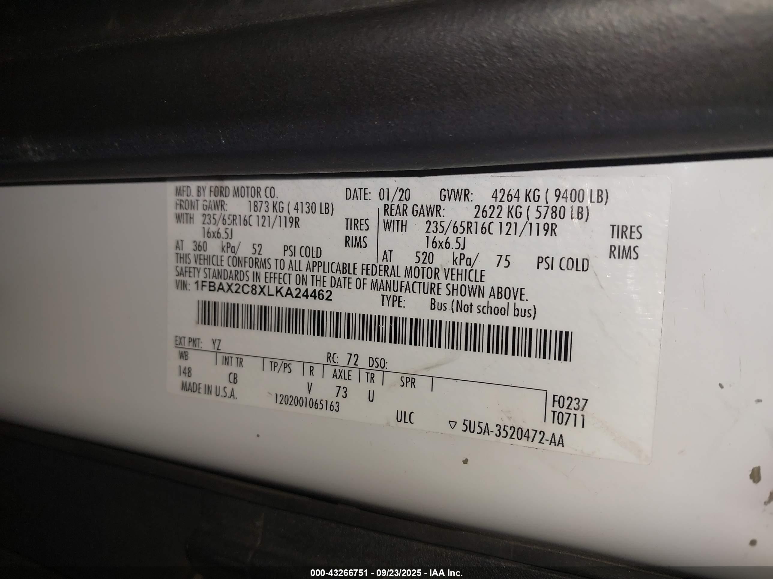 2020 Ford Transit-350 Passenger Van Xlt White vin: 1FBAX2C8XLKA24462