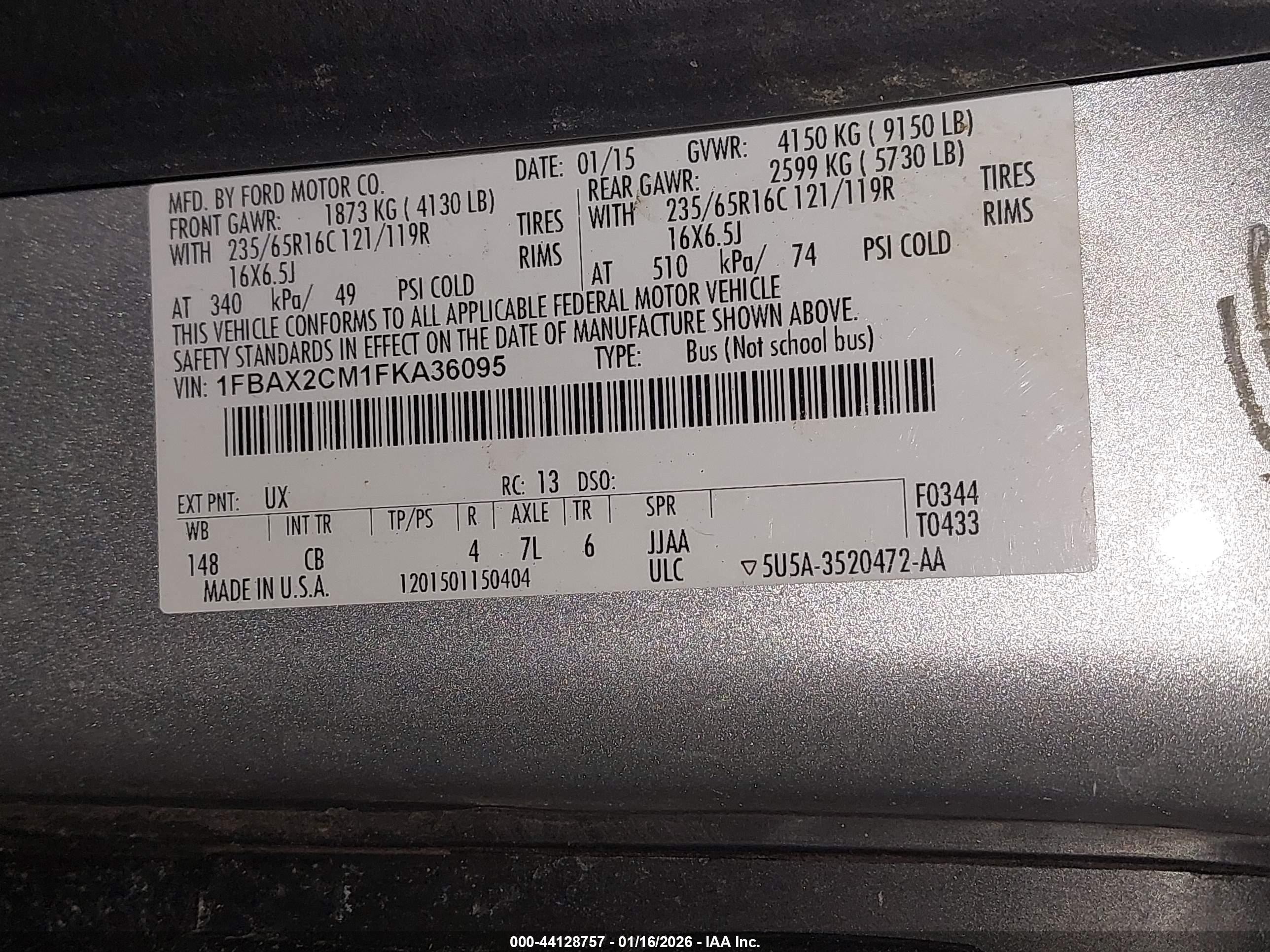 2015 Ford Transit T-350 Silver vin: 1FBAX2CM1FKA36095