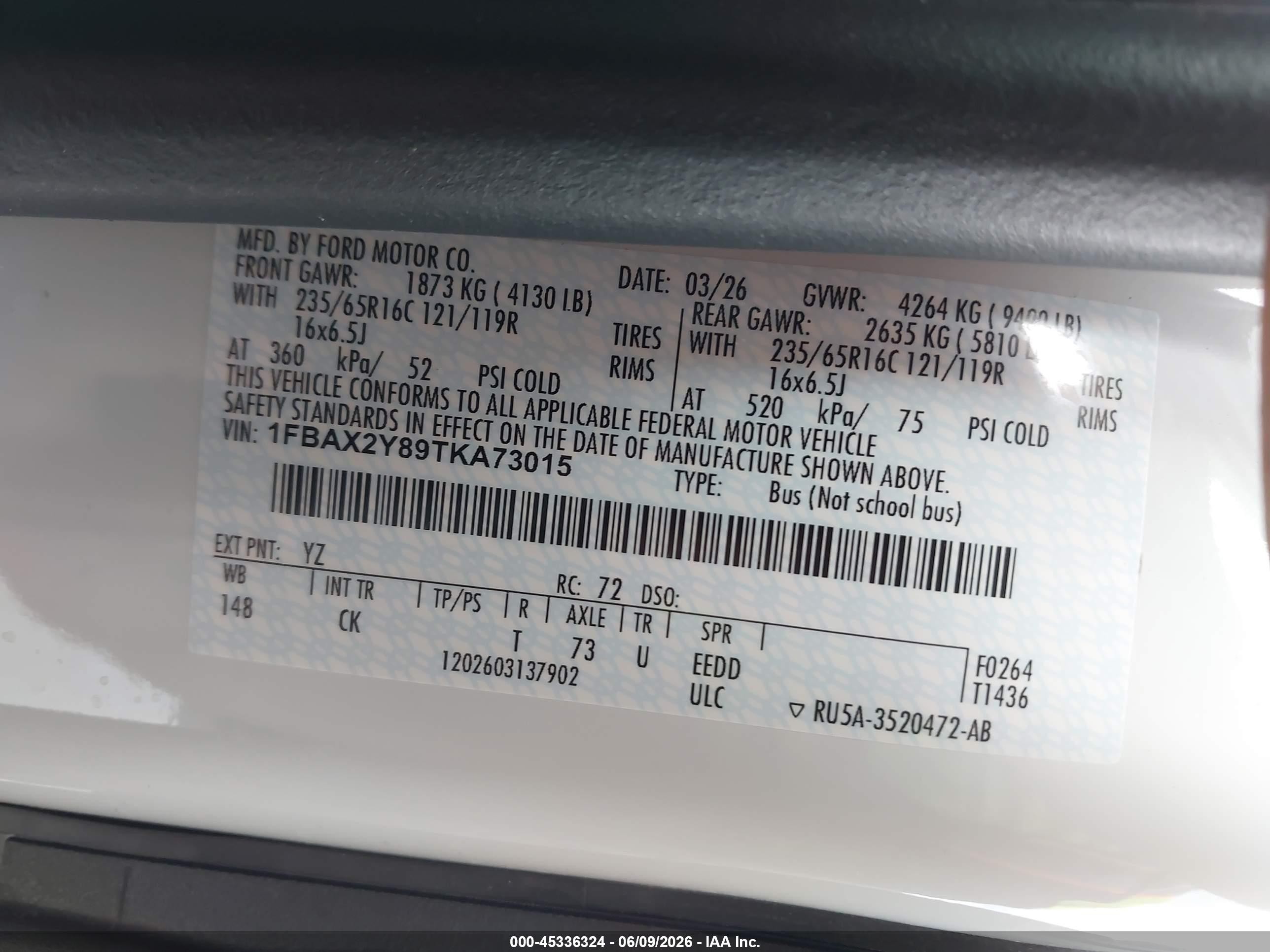 2026 Ford Transit-350 Passenger Van Xlt White vin: 1FBAX2Y89TKA73015