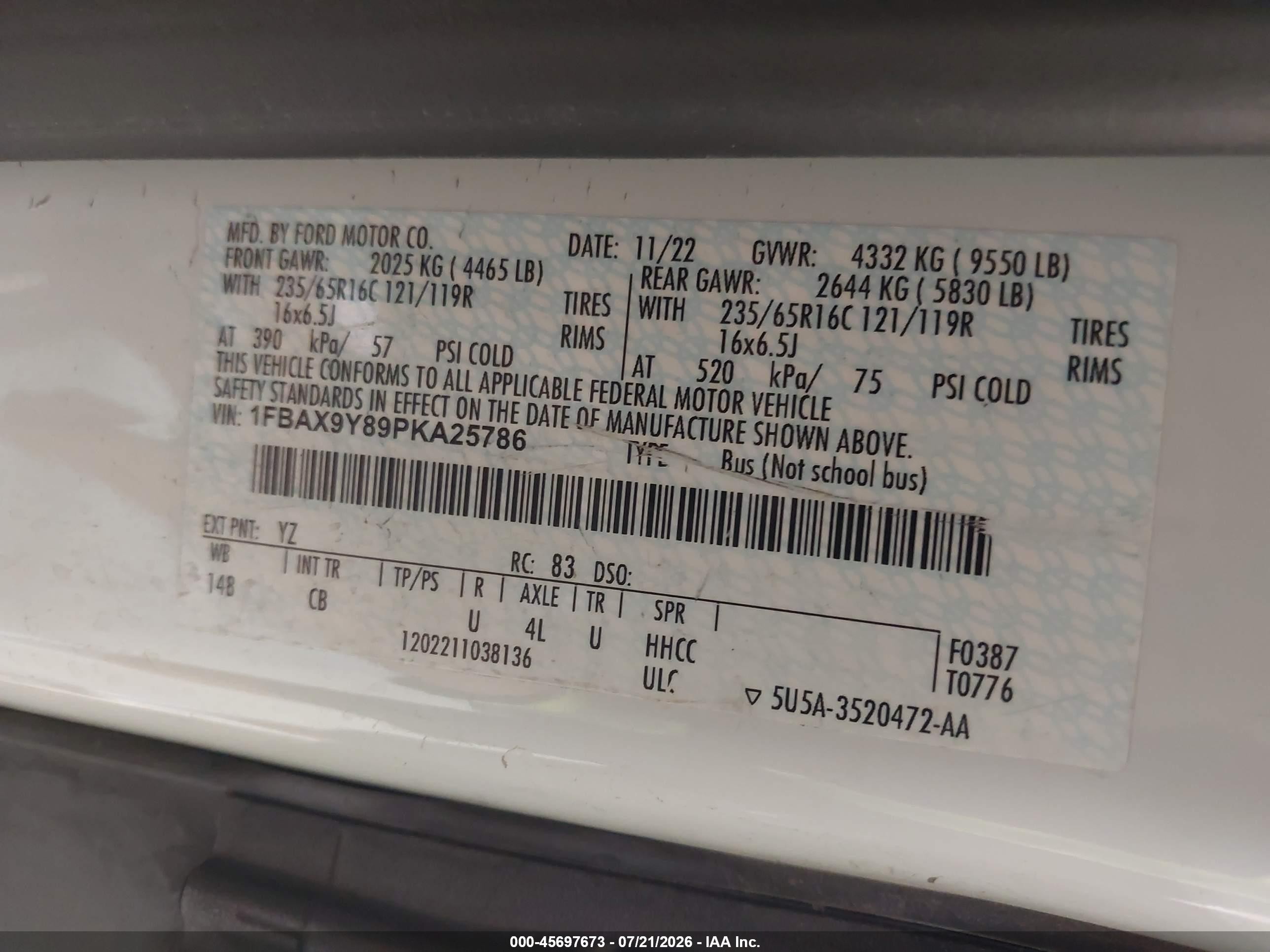 2023 Ford Transit-350 Passenger Van Xl White vin: 1FBAX9Y89PKA25786