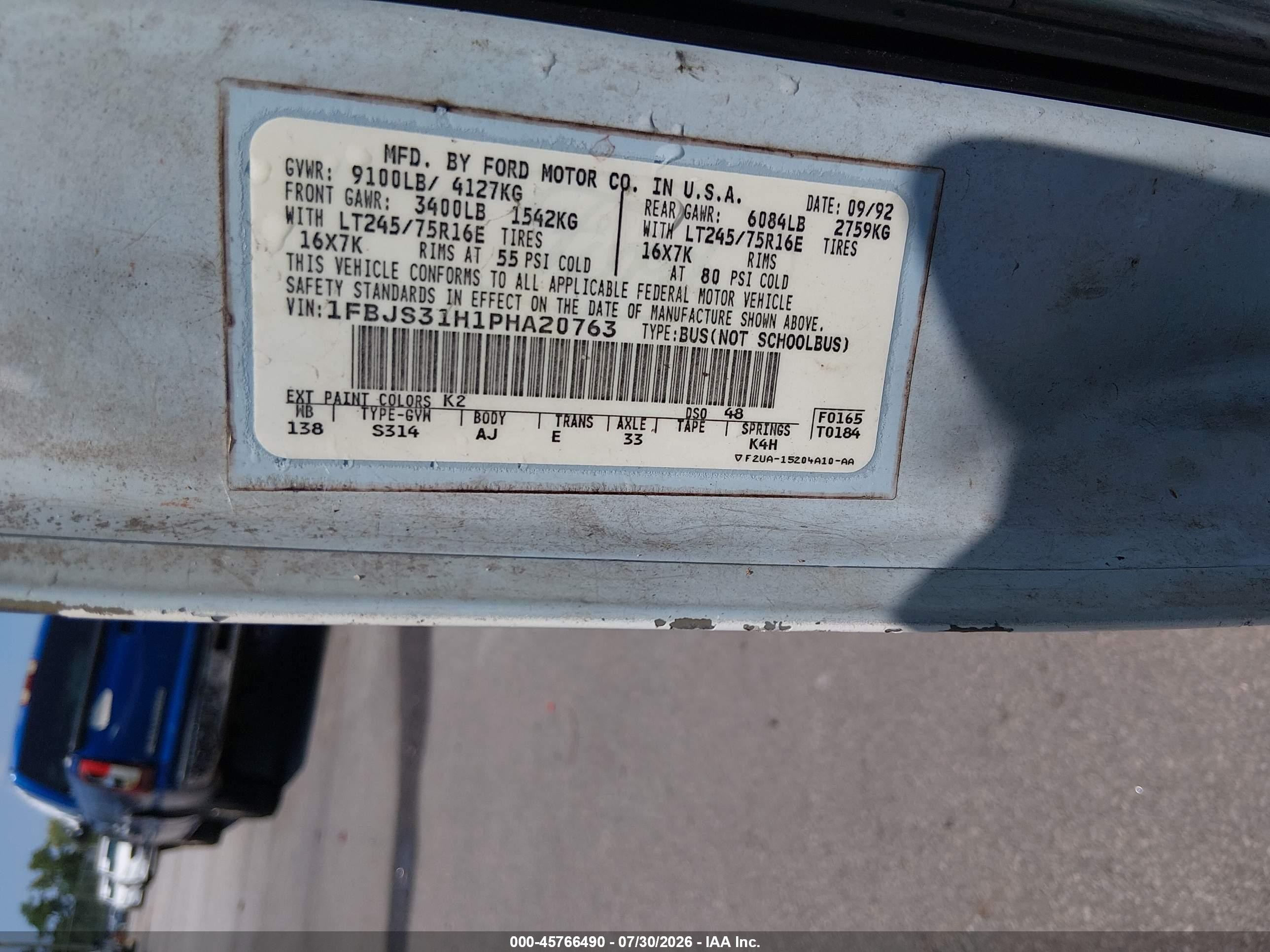 1993 Ford Econoline E350 Super Duty White vin: 1FBJS31H1PHA20763