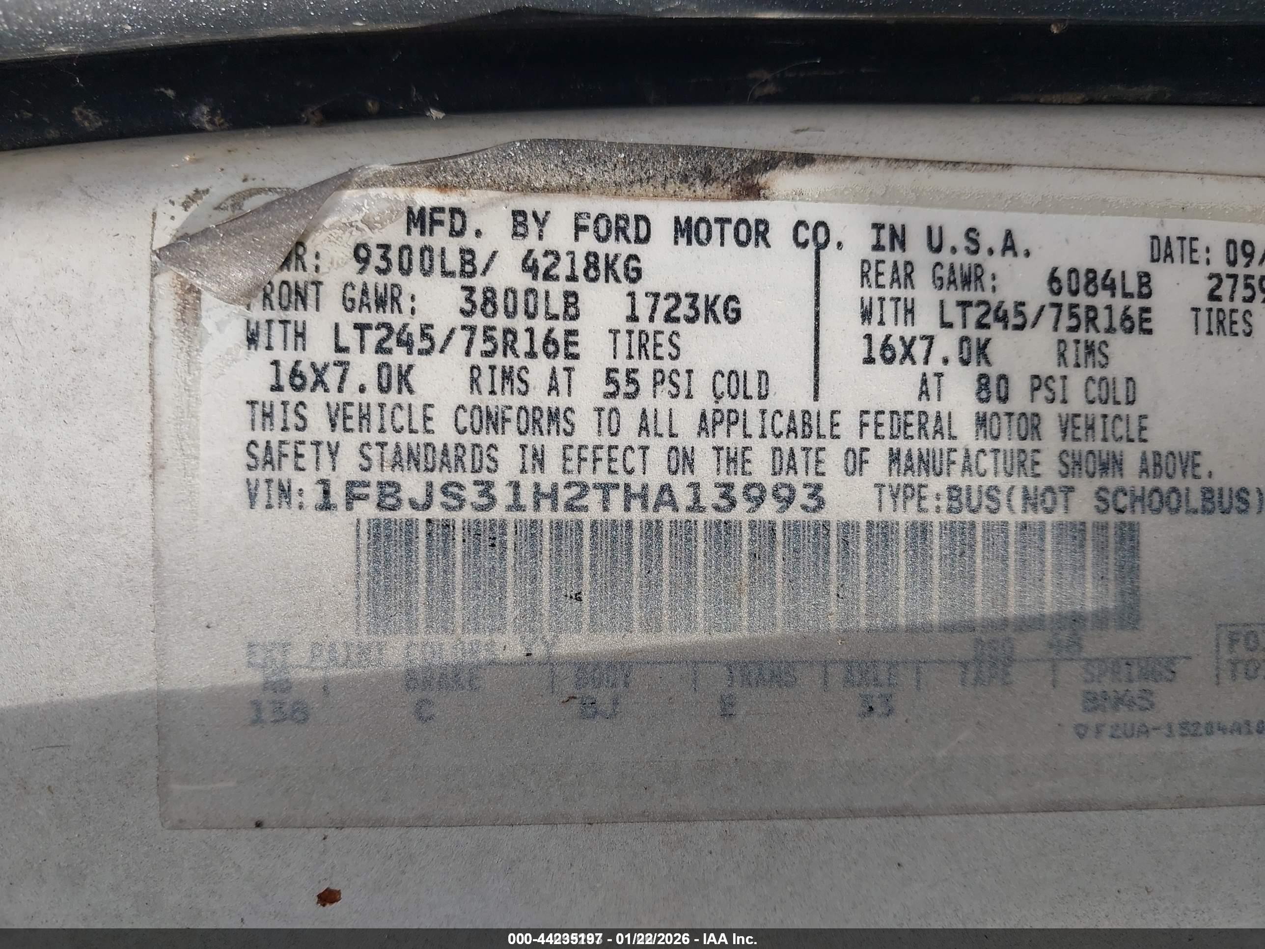 1996 Ford Econoline E350 Super Duty White vin: 1FBJS31H2THA13993
