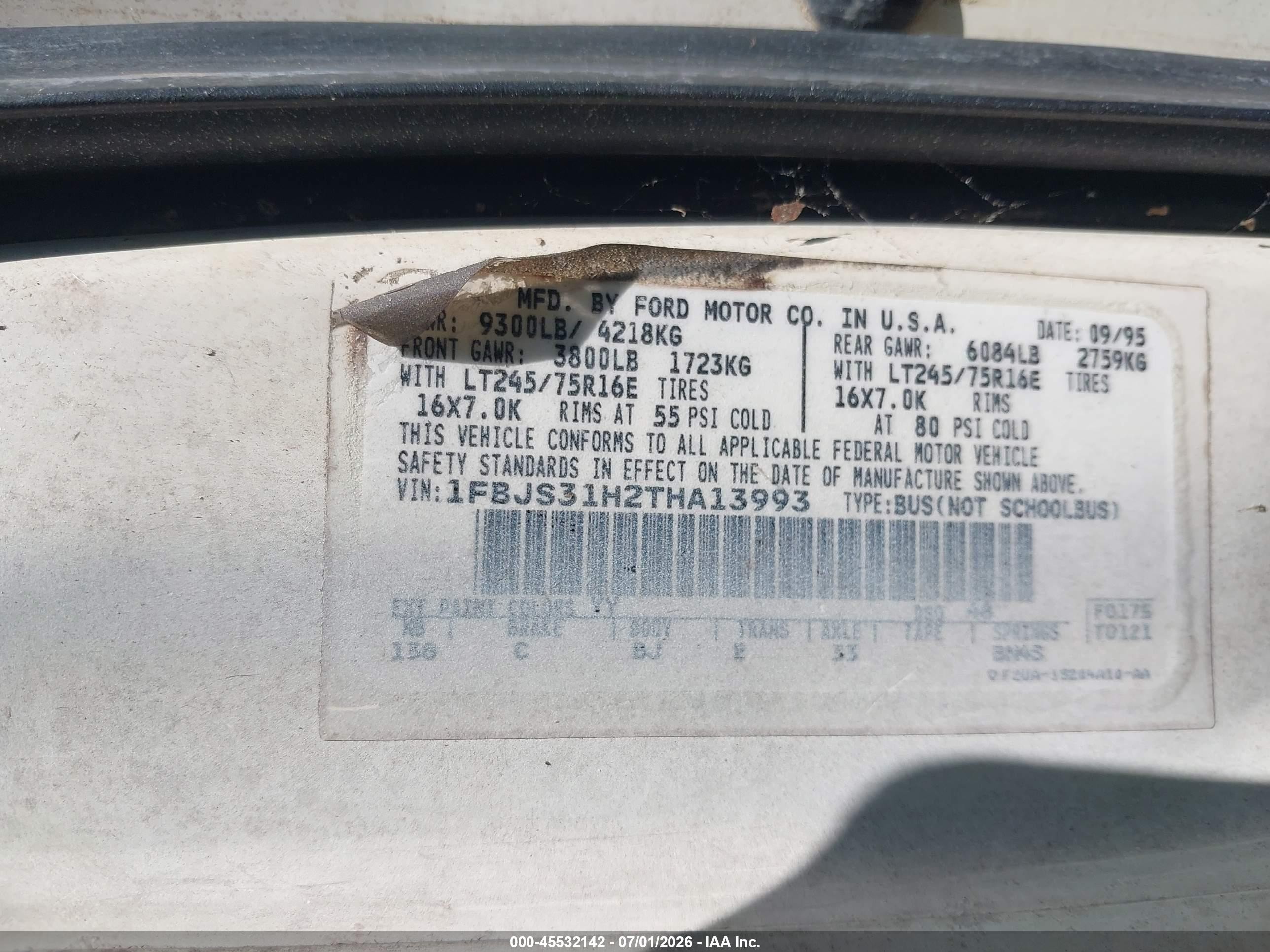 1996 Ford Econoline E350 Super Duty White vin: 1FBJS31H2THA13993
