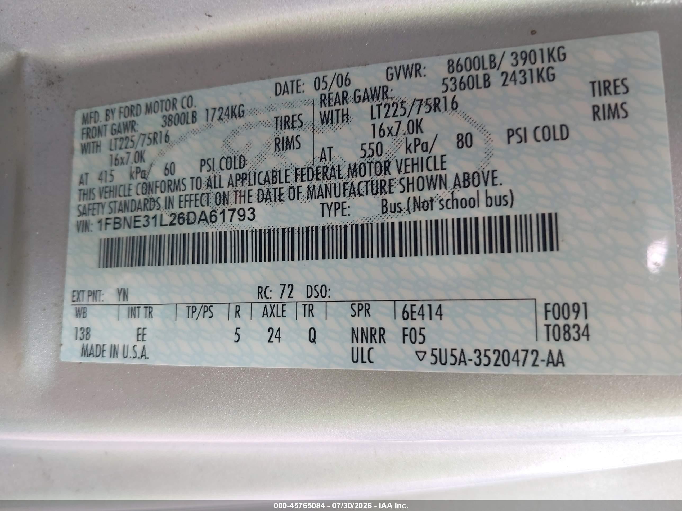 2006 Ford E-350 Super Duty Chateau/xl/xlt Серый vin: 1FBNE31L26DA61793