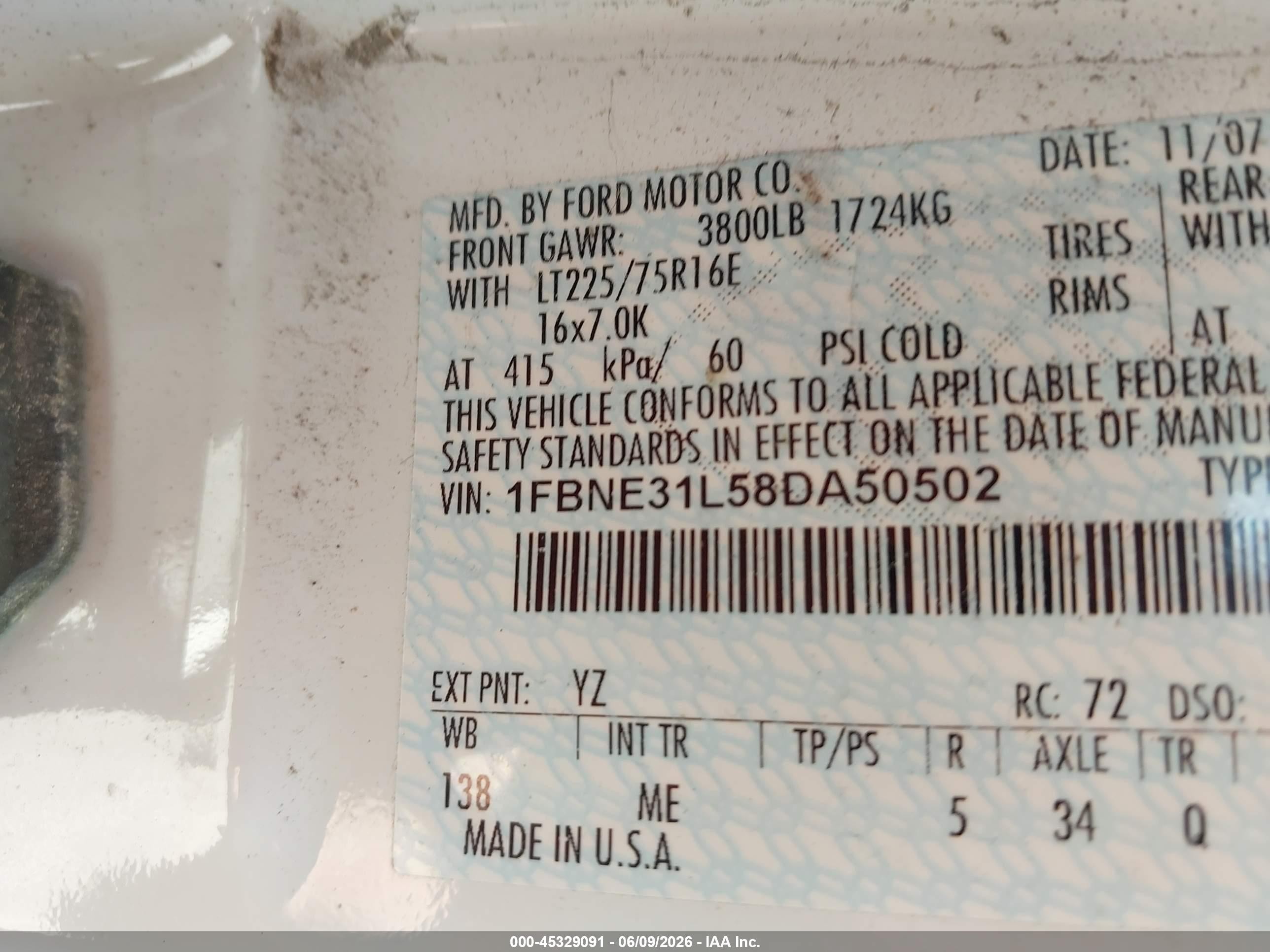 2008 Ford E-350 Super Duty Xl/xlt White vin: 1FBNE31L58DA50502