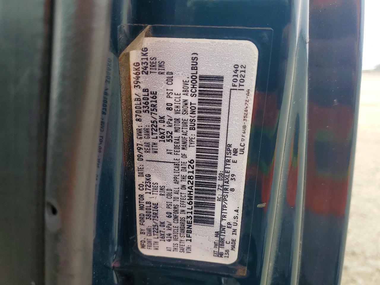 1998 Ford Econoline E350 Blue vin: 1FBNE31L6WHA28126