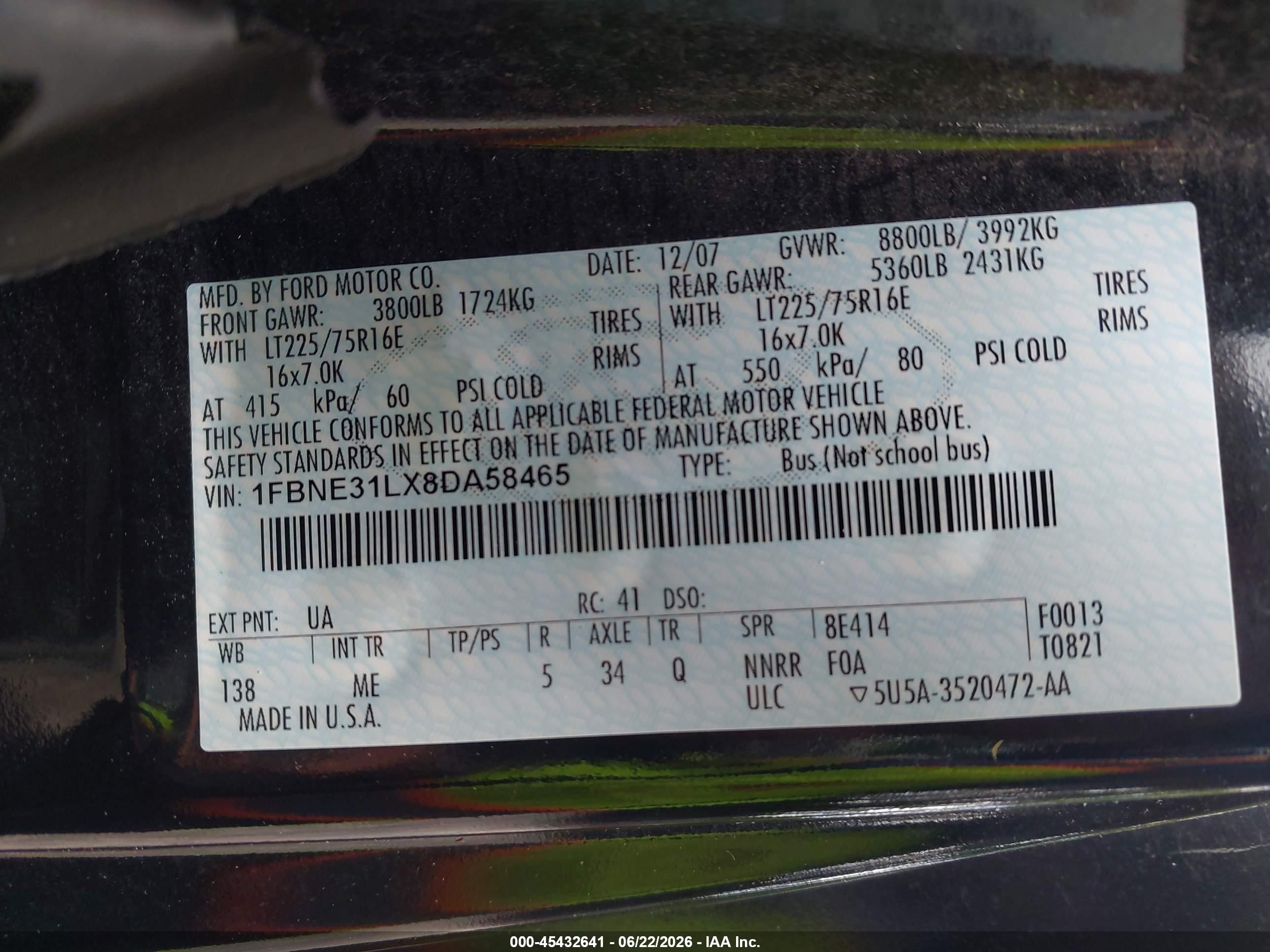 2008 Ford E-350 Super Duty Xl/xlt Black vin: 1FBNE31LX8DA58465