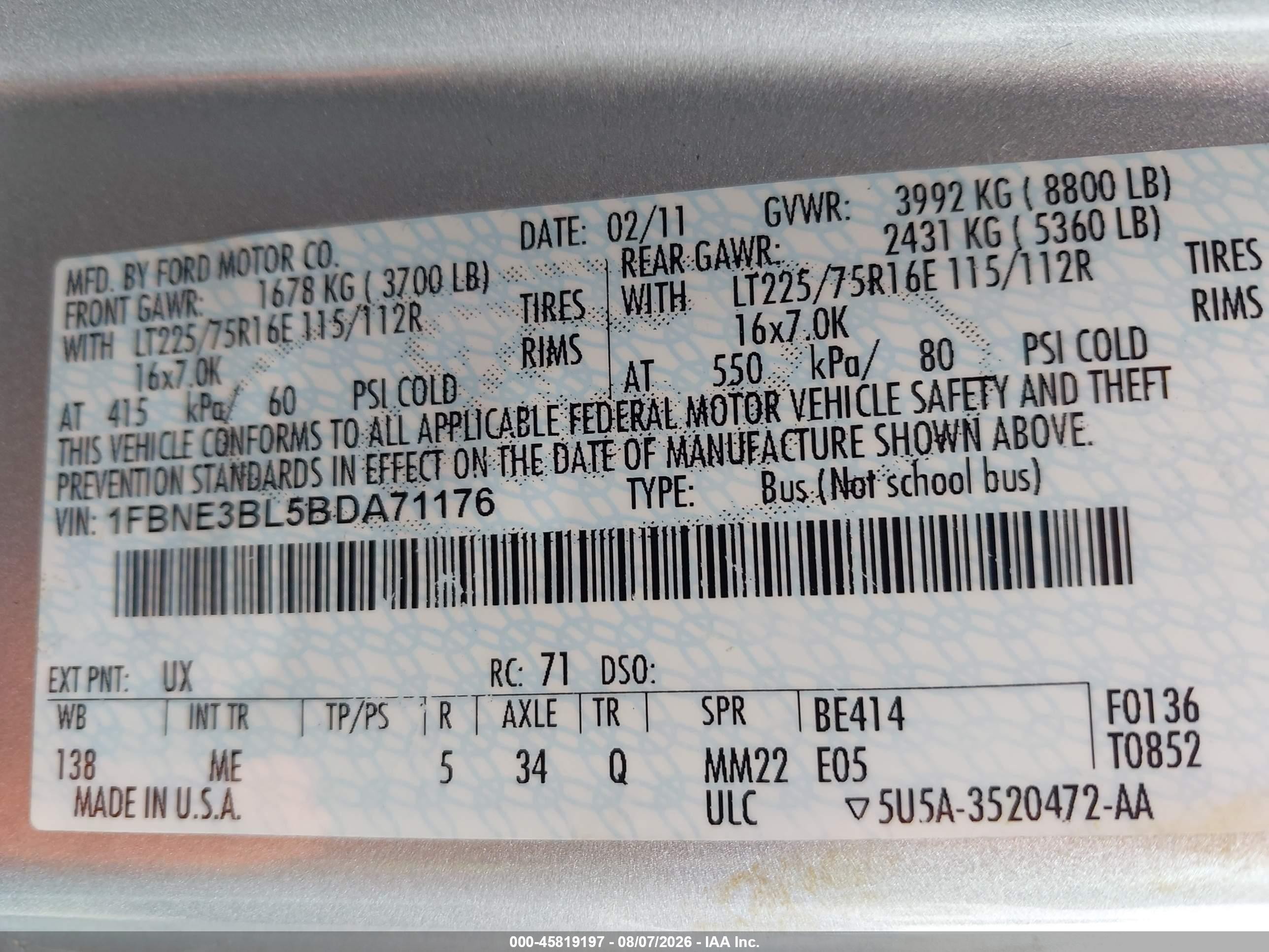 2011 Ford E-350 Super Duty Xlt Silver vin: 1FBNE3BL5BDA71176