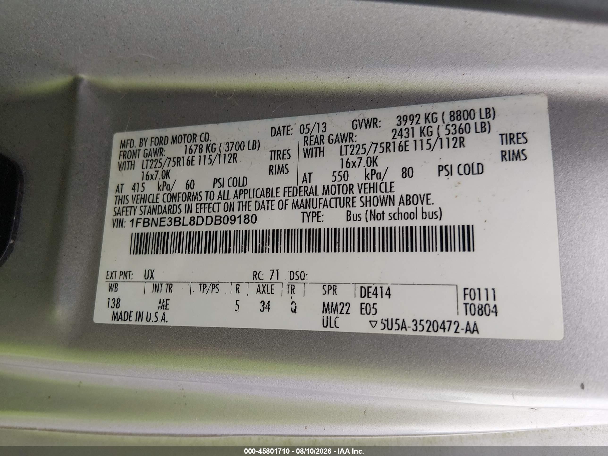 2013 Ford E-350 Super Duty Xlt Silver vin: 1FBNE3BL8DDB09180