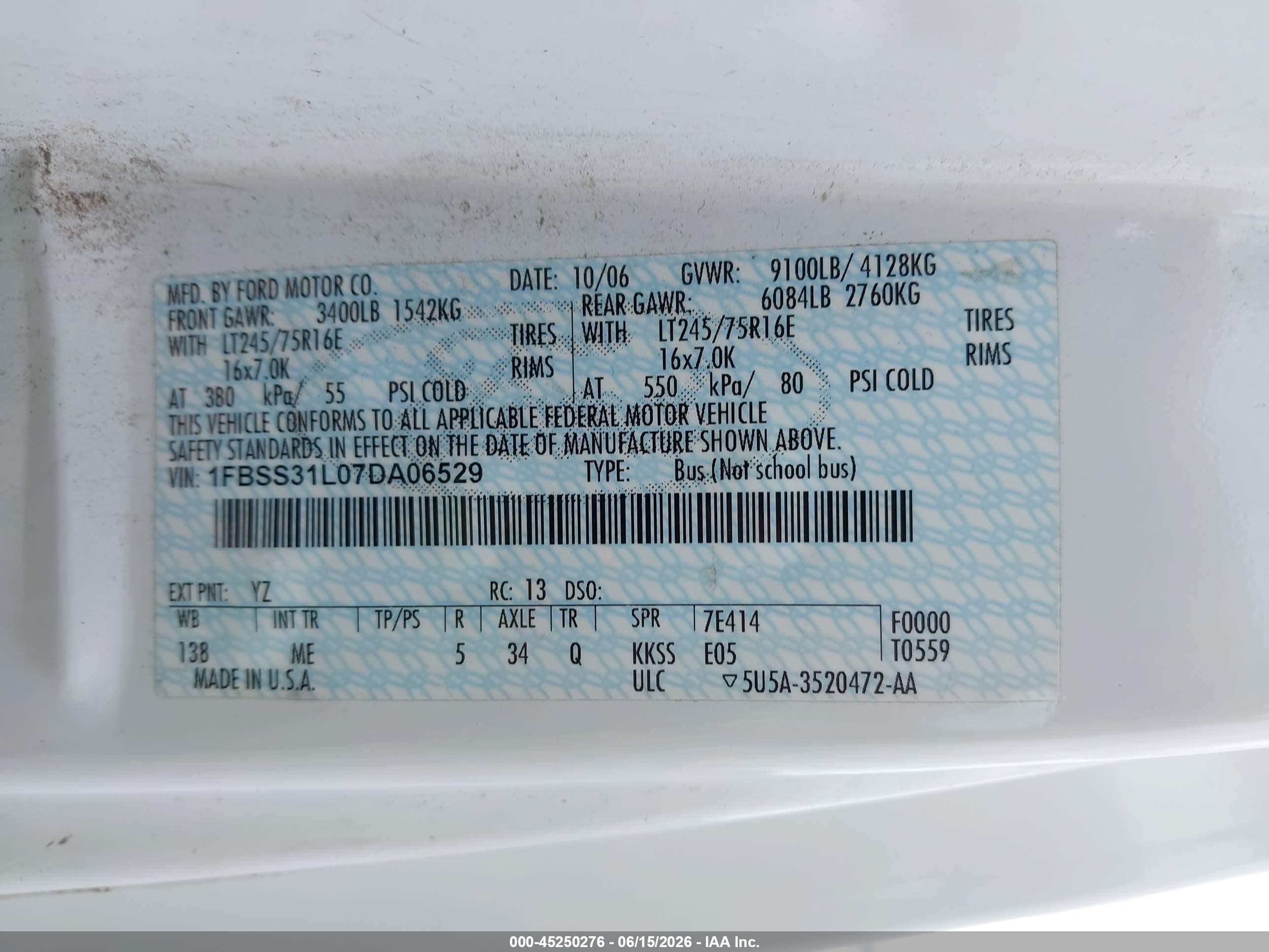 2007 Ford E-350 Super Duty Xl/xlt White vin: 1FBSS31L07DA06529