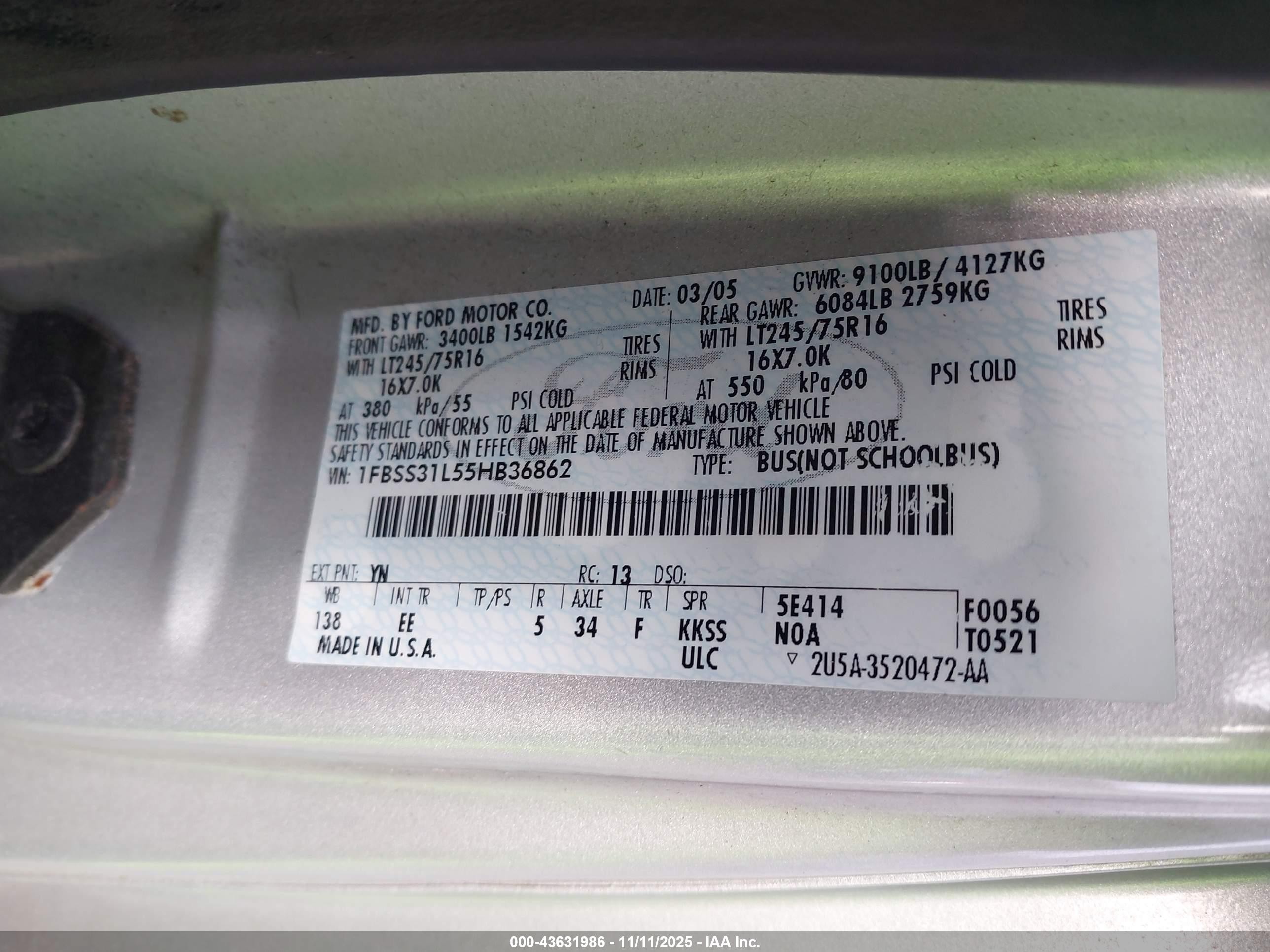 2005 Ford E-350 Super Duty Xl/xlt Серый vin: 1FBSS31L55HB36862