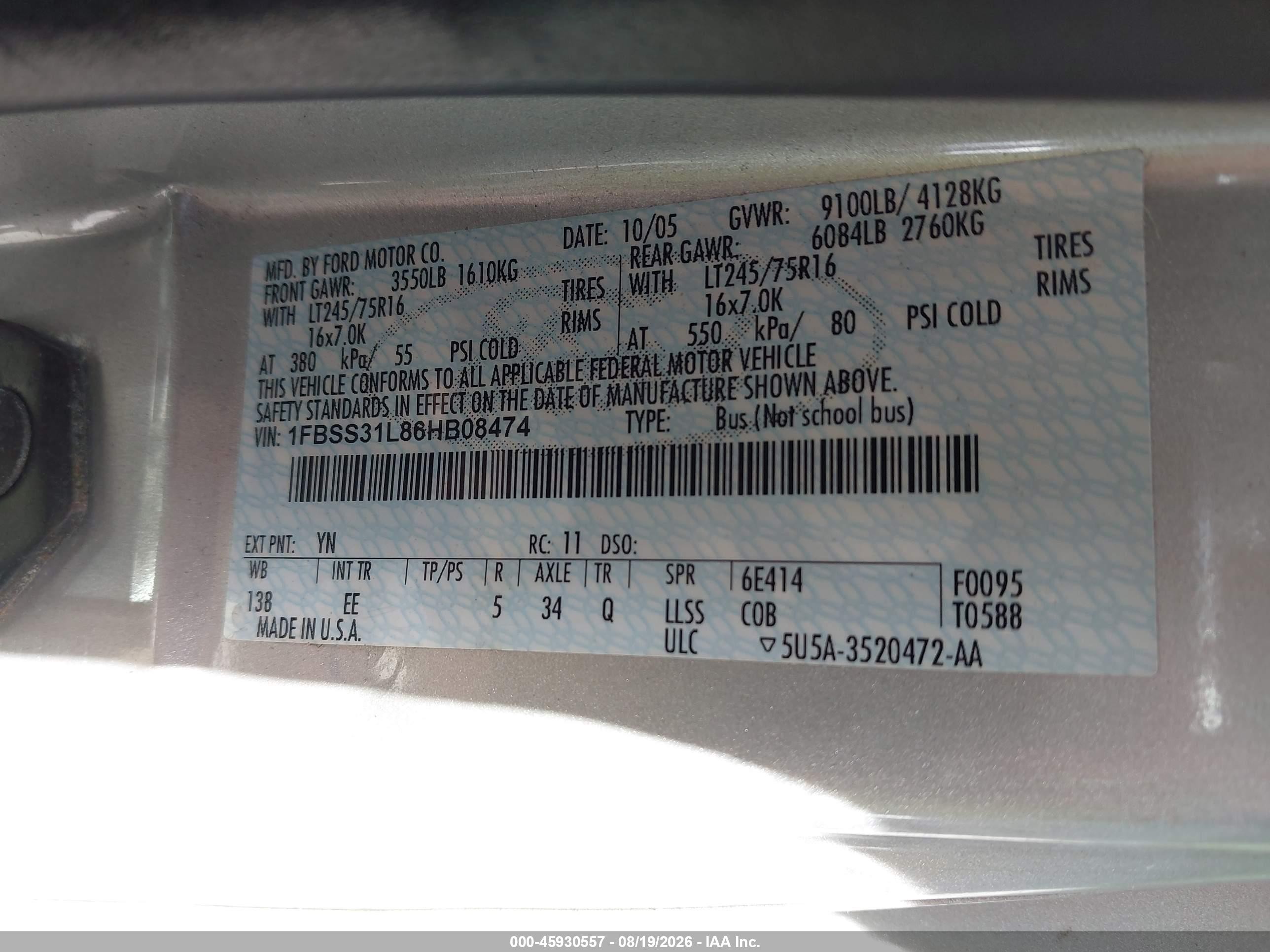 2006 Ford E-350 Super Duty Xl/xlt Серый vin: 1FBSS31L86HB08474