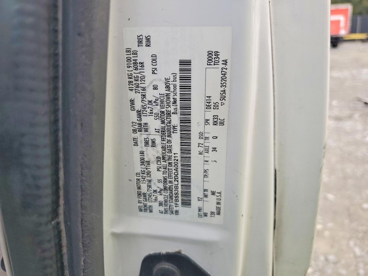 2013 Ford Econoline E350 Super Duty Wagon White vin: 1FBSS3BL2DDA00211