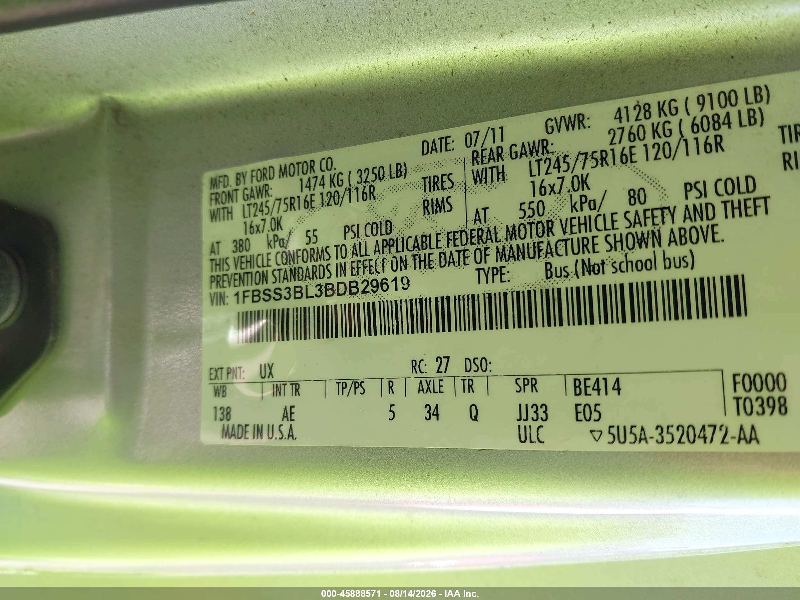 2011 Ford E-350 Super Duty Xl Gray vin: 1FBSS3BL3BDB29619