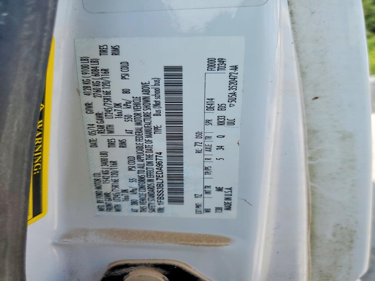 2014 Ford Econoline E350 Super Duty Wagon White vin: 1FBSS3BL7EDA96774