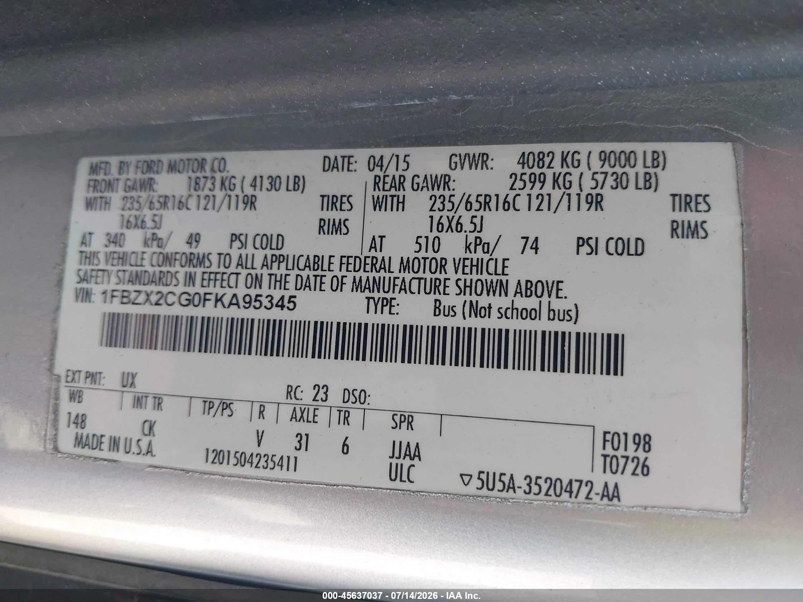 2015 Ford Transit-350 Xlt Silver vin: 1FBZX2CG0FKA95345