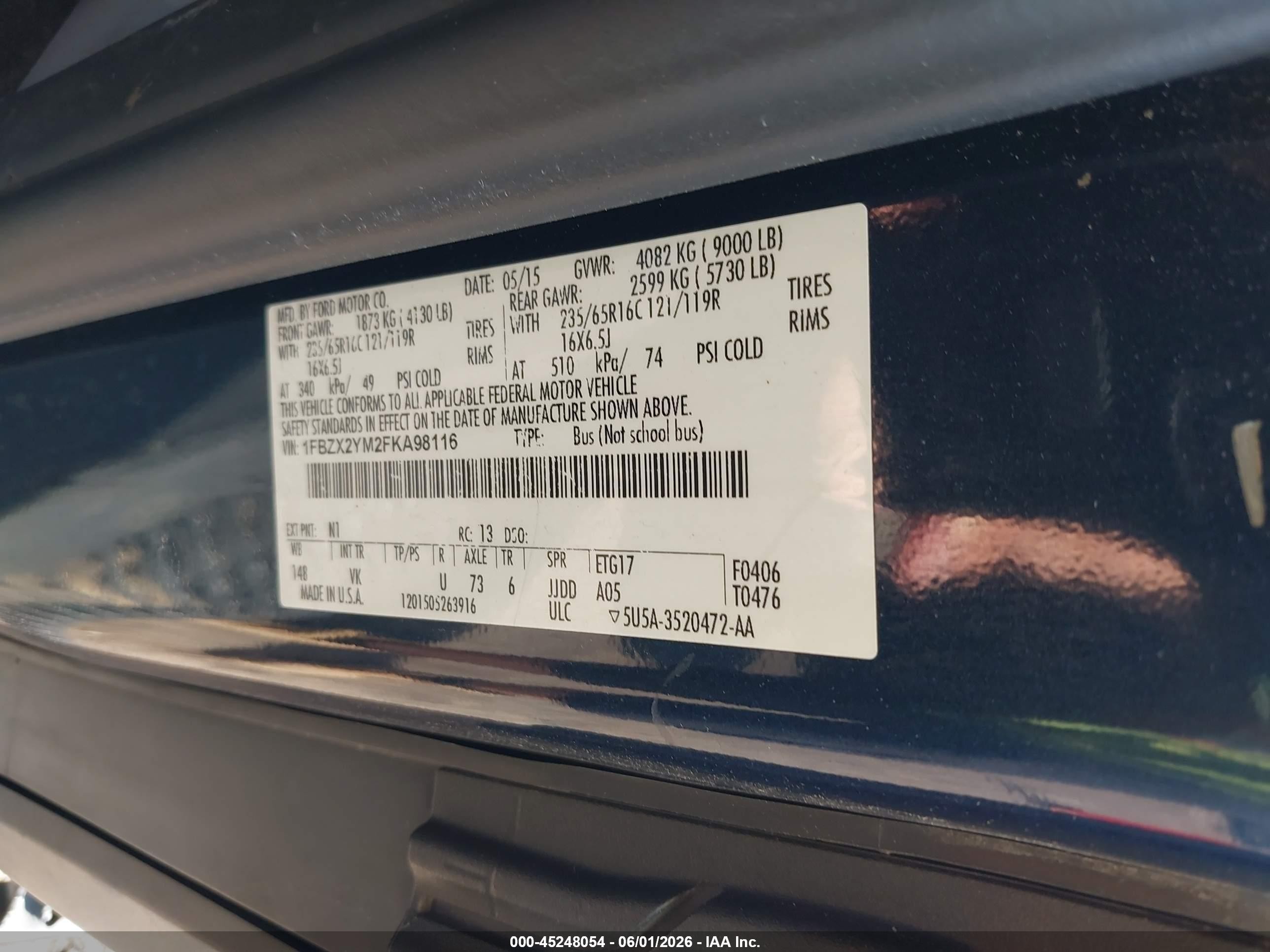 2015 Ford Transit-350 Xl Blue vin: 1FBZX2YM2FKA98116