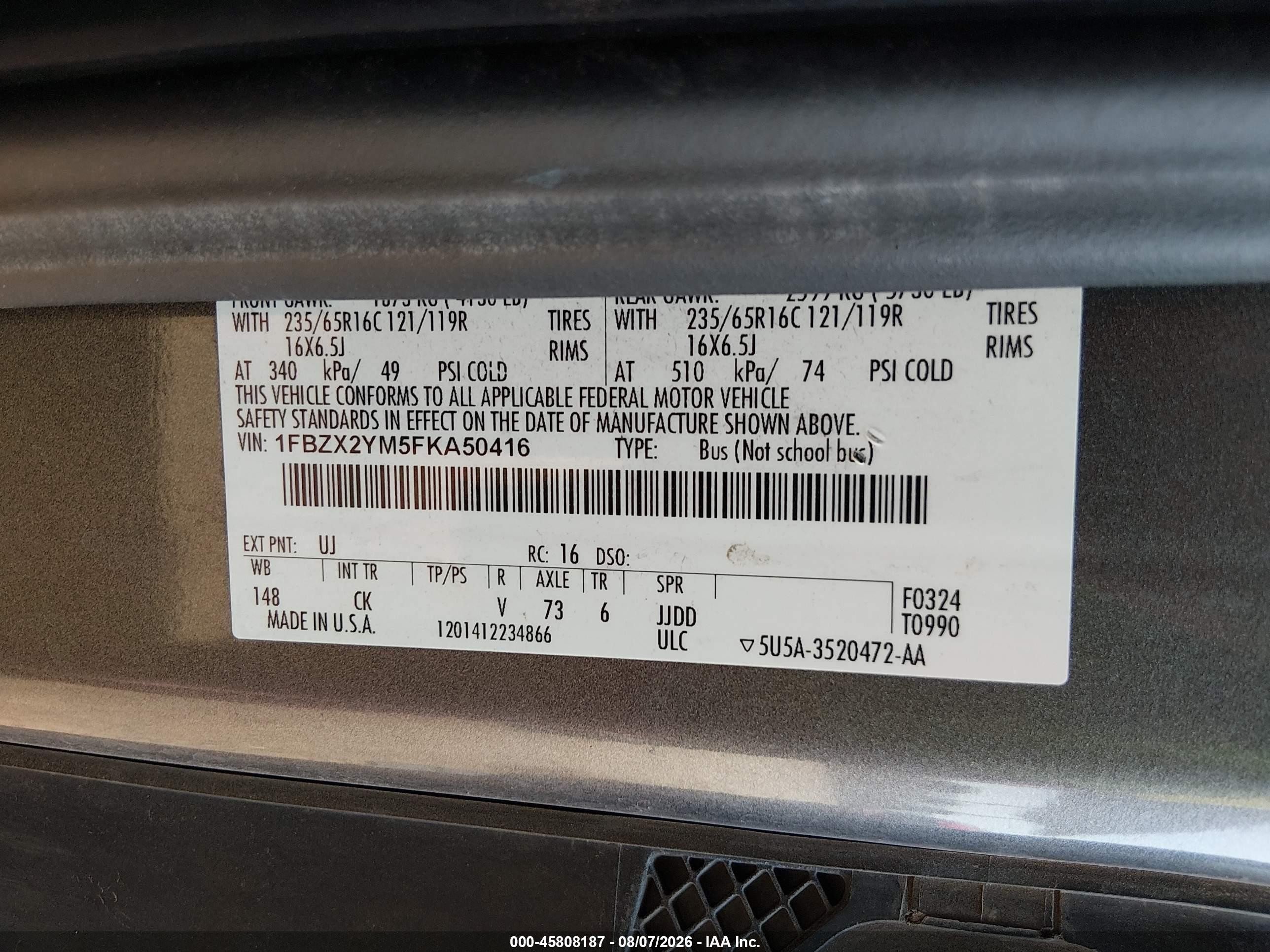 2015 Ford Transit-350 Xlt Серый vin: 1FBZX2YM5FKA50416