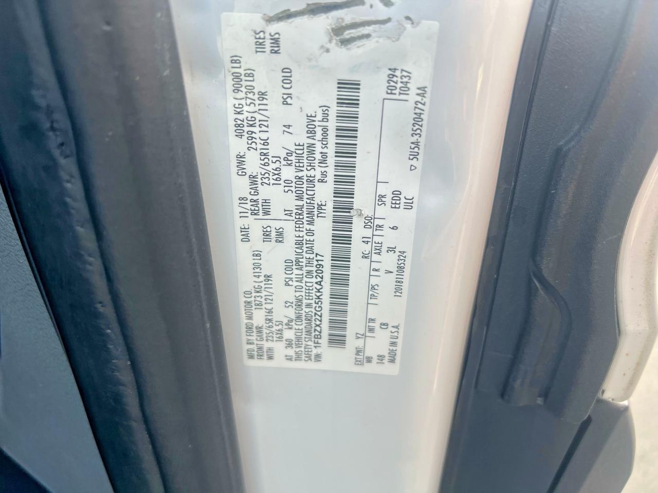 2019 Ford Transit T-350 White vin: 1FBZX2ZG5KKA20917