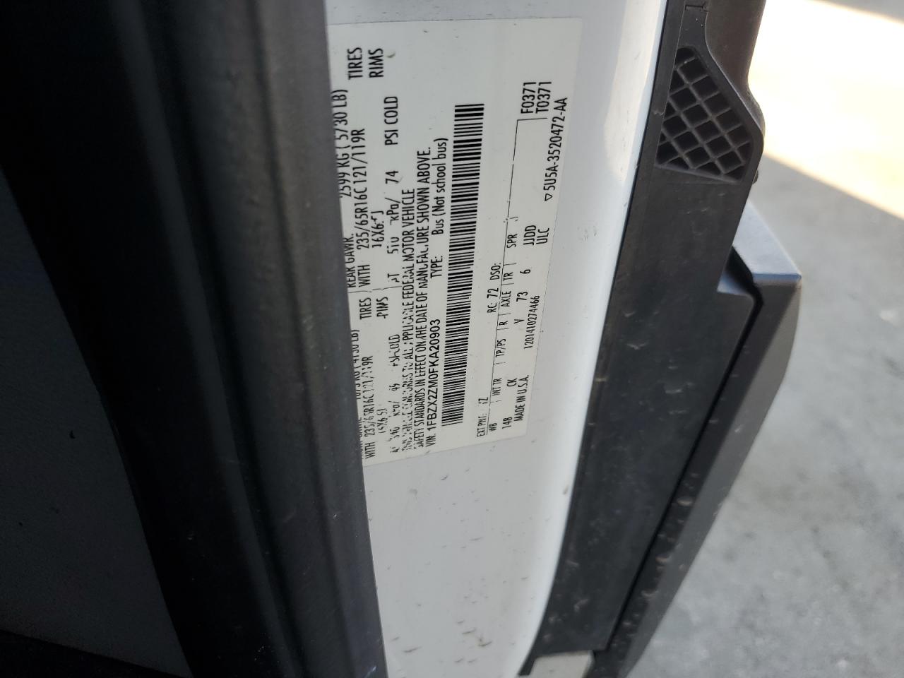 2015 Ford Transit T-350 White vin: 1FBZX2ZM0FKA20903
