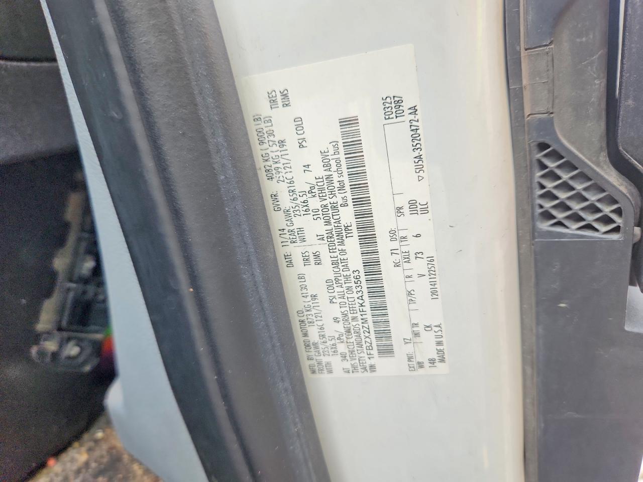 2015 Ford Transit T-350 White vin: 1FBZX2ZM1FKA33563