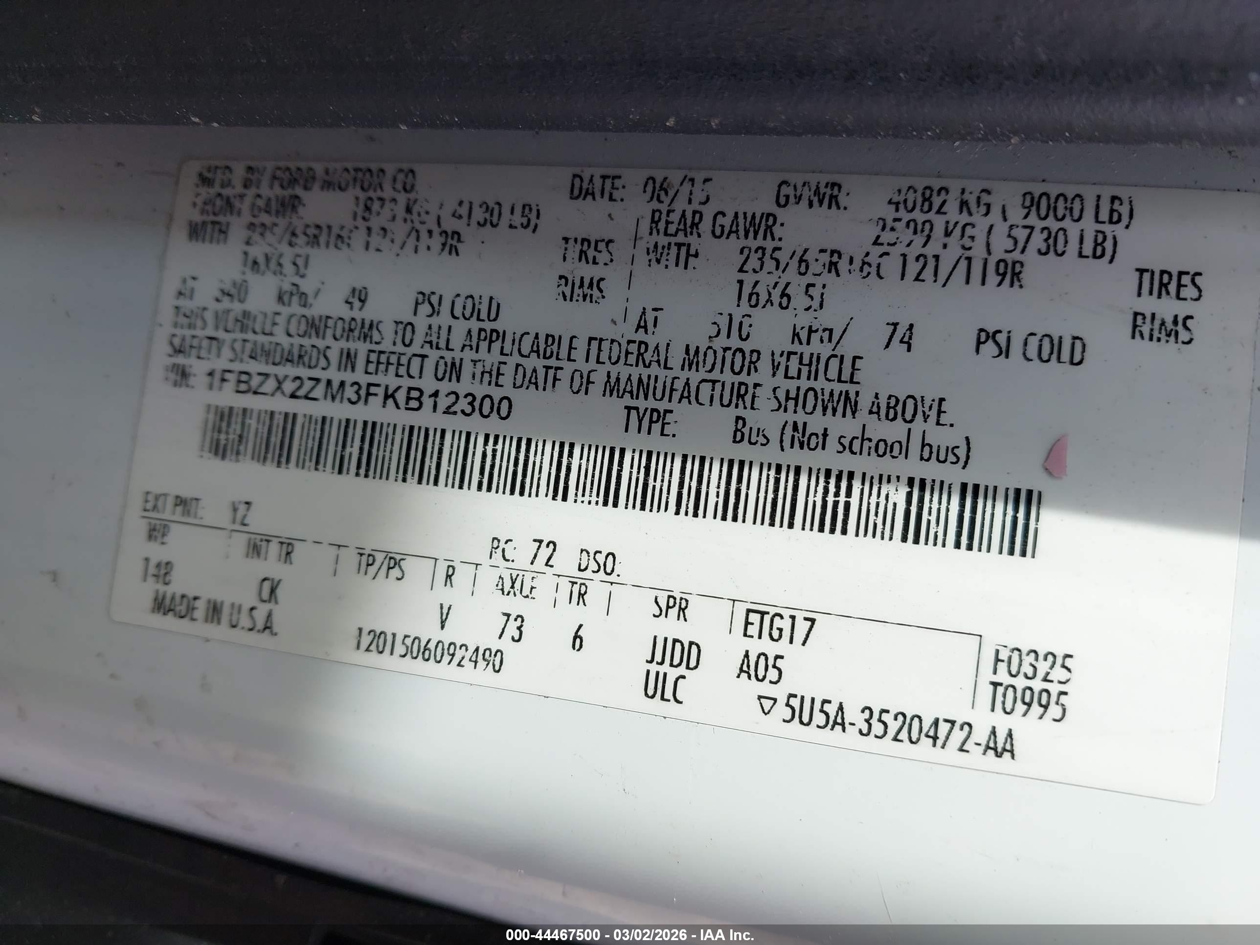2015 Ford Transit-350 Xlt White vin: 1FBZX2ZM3FKB12300