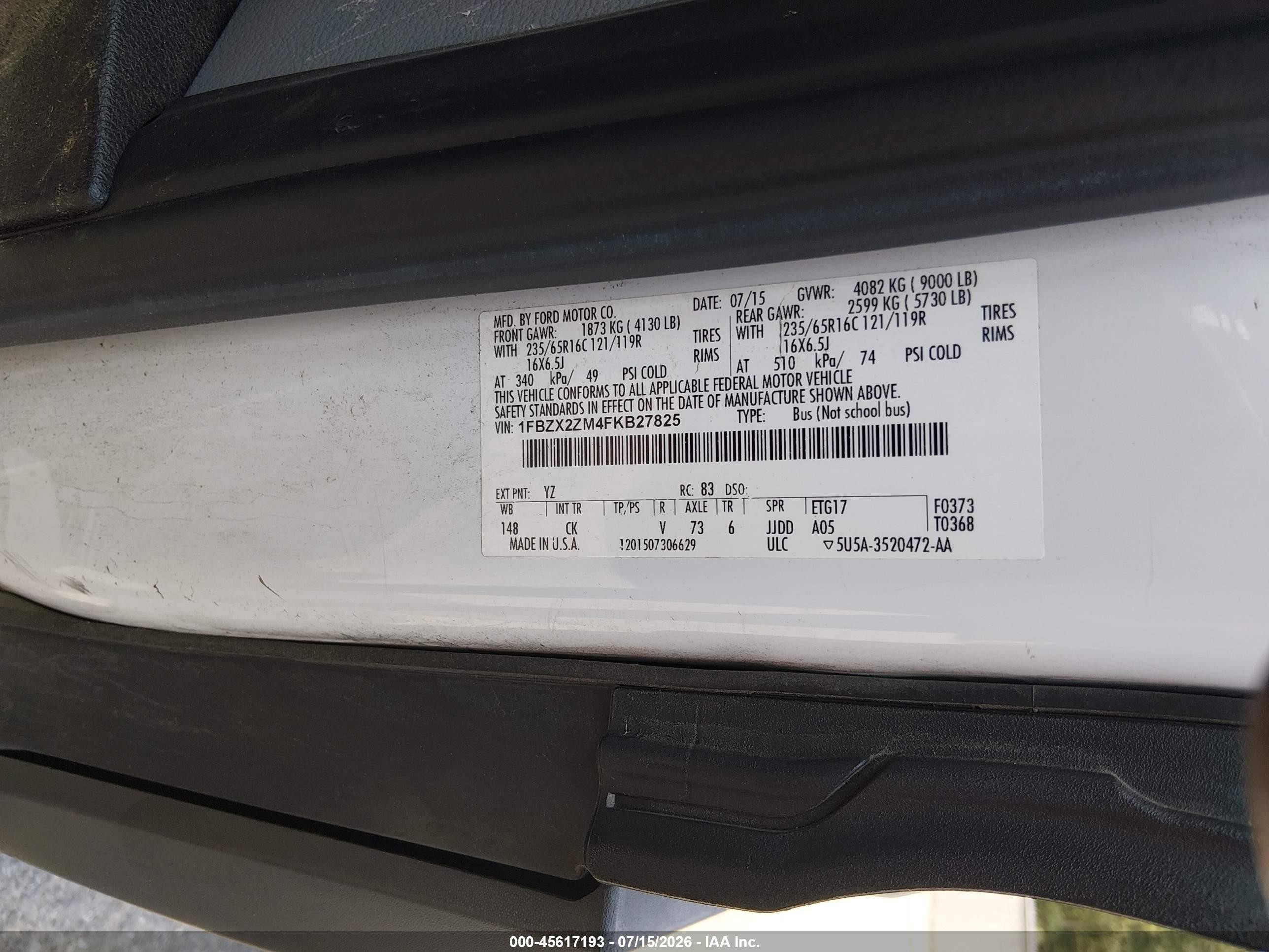 2015 Ford Transit-350 Xlt Белый vin: 1FBZX2ZM4FKB27825