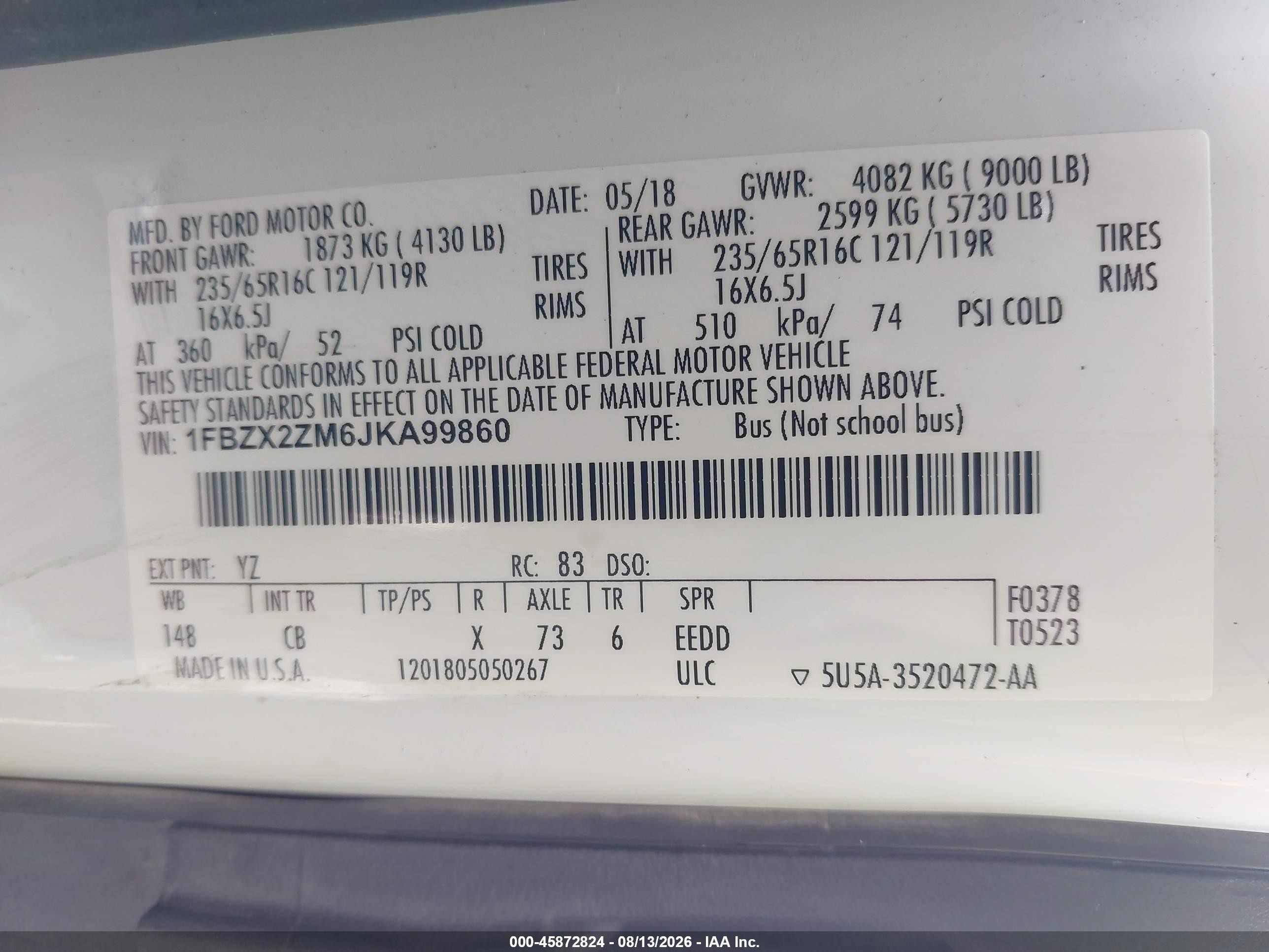 2018 Ford Transit-350 Xl Белый vin: 1FBZX2ZM6JKA99860