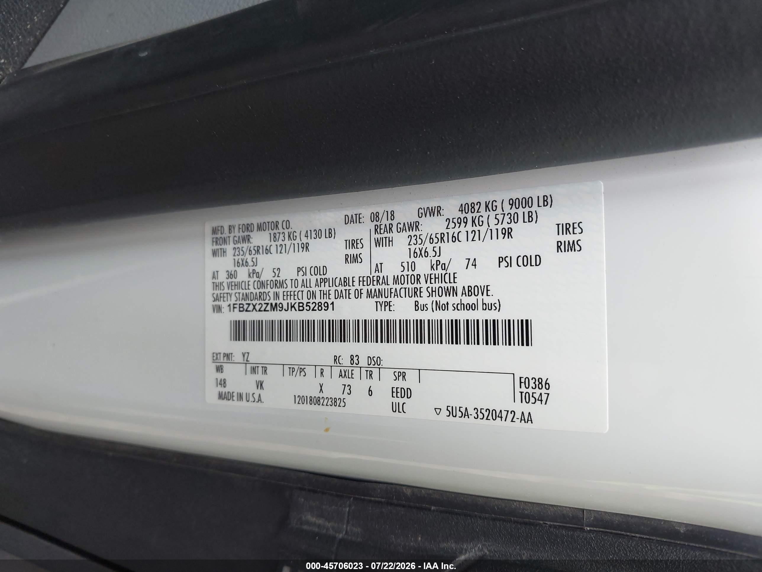2018 Ford Transit-350 Xl Белый vin: 1FBZX2ZM9JKB52891