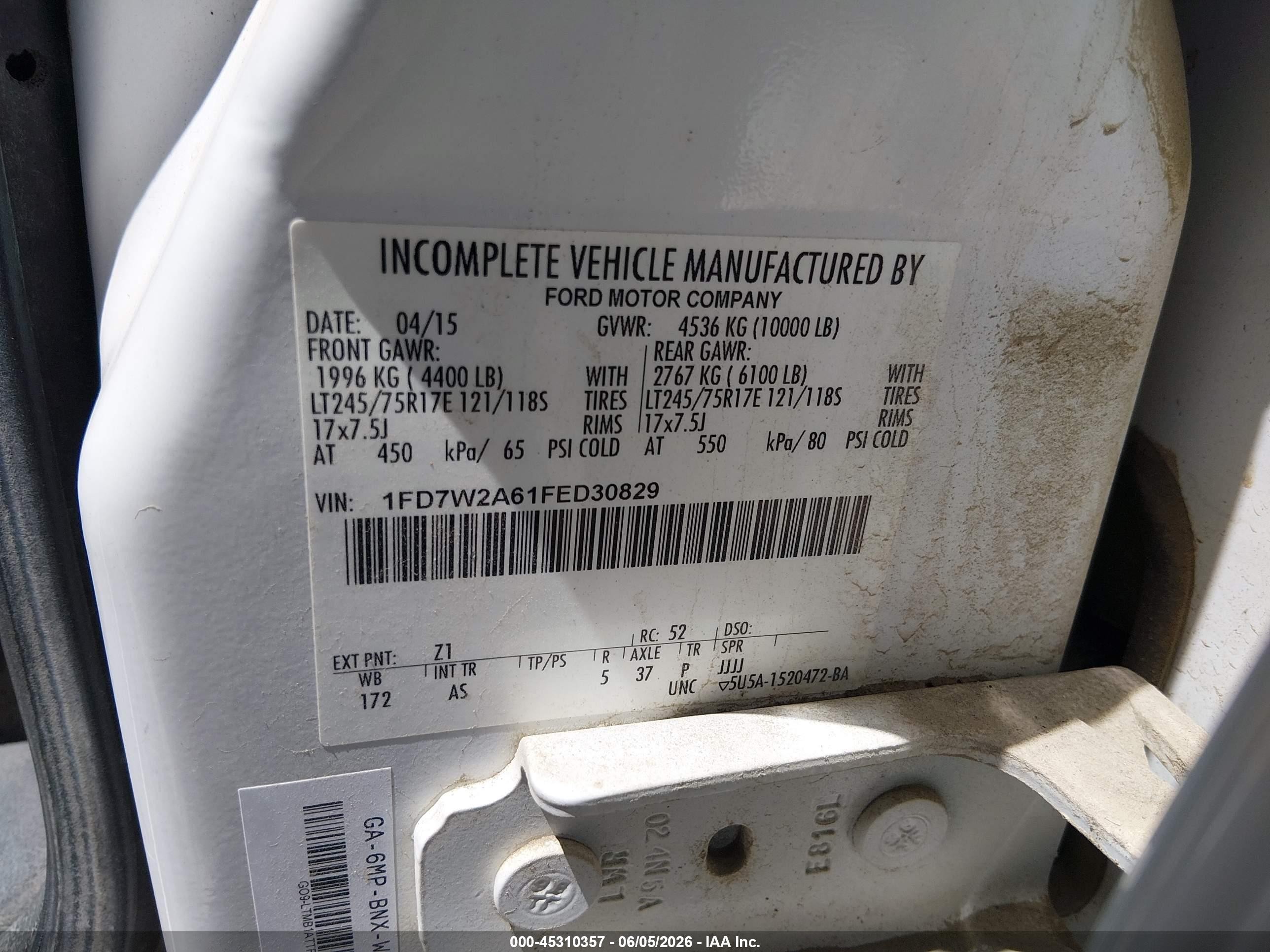 2015 Ford F-250 Xl White vin: 1FD7W2A61FED30829