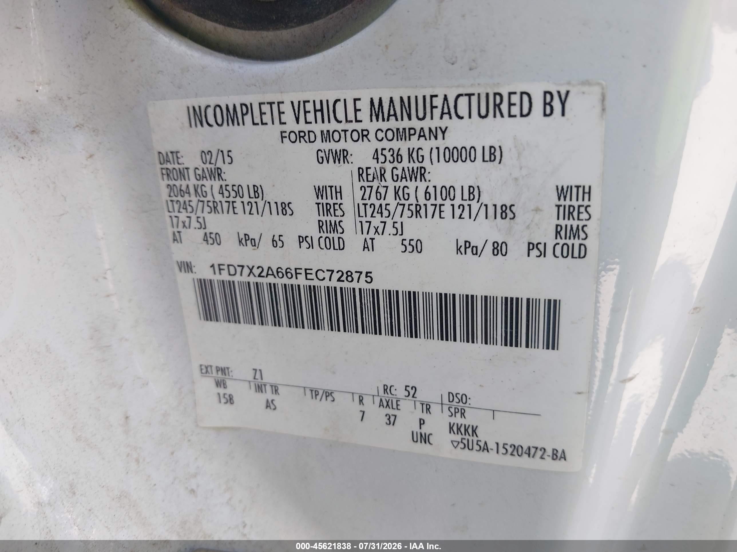 2015 Ford F-250 Xl White vin: 1FD7X2A66FEC72875