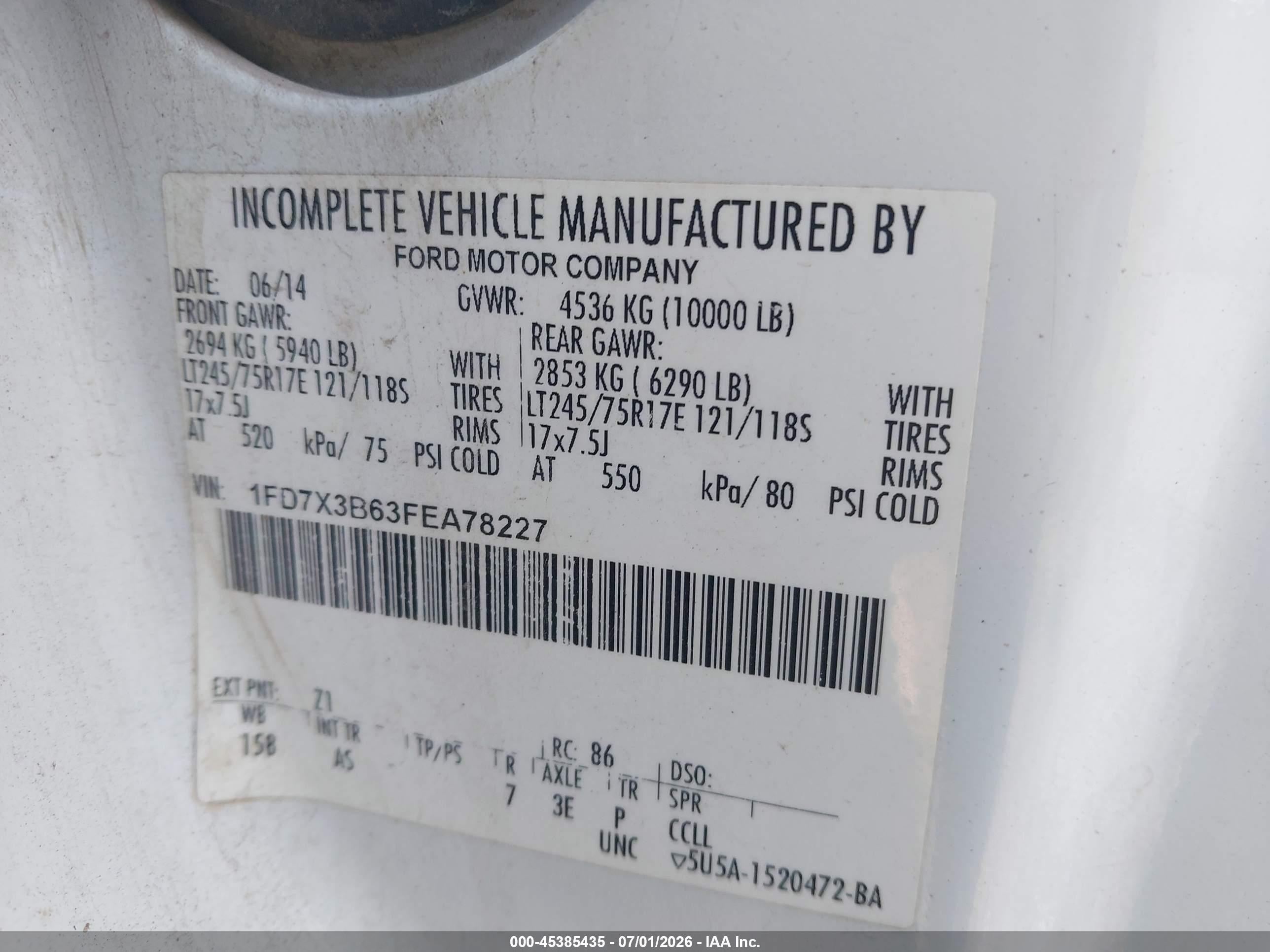 2015 Ford F-350 Xl White vin: 1FD7X3B63FEA78227