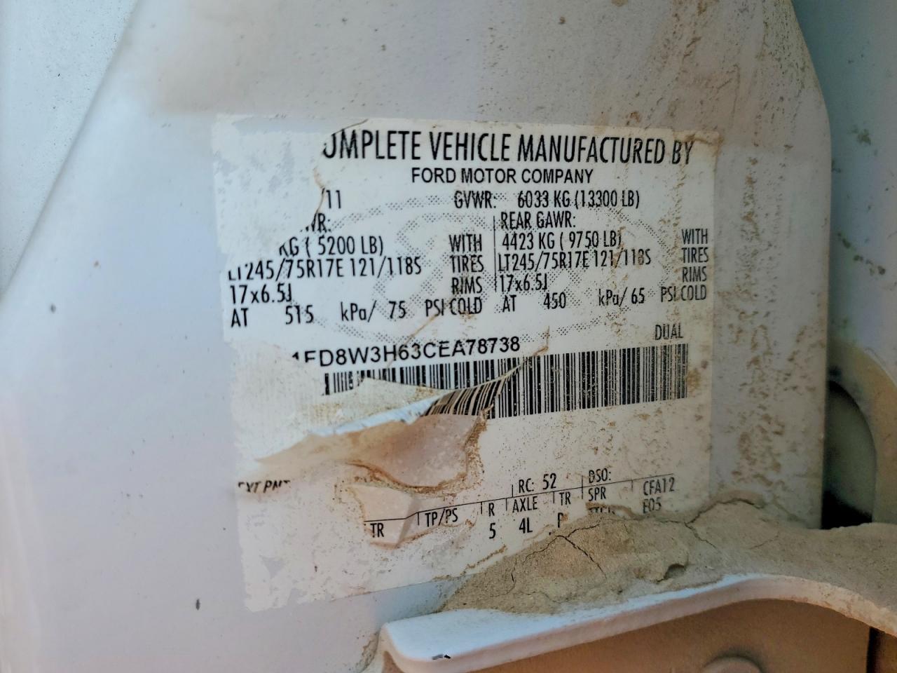 2012 Ford F350 Super Duty White vin: 1FD8W3H63CEA78738