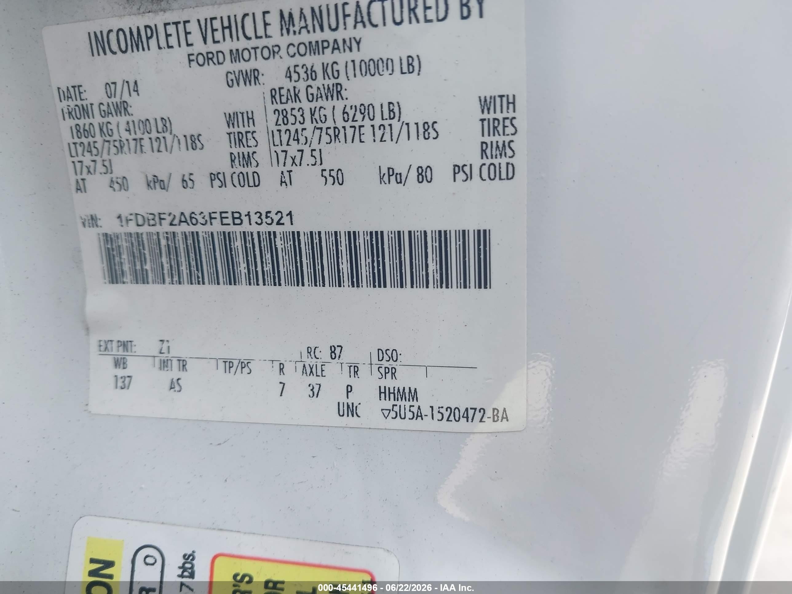 2015 Ford F-250 Xl White vin: 1FDBF2A63FEB13521