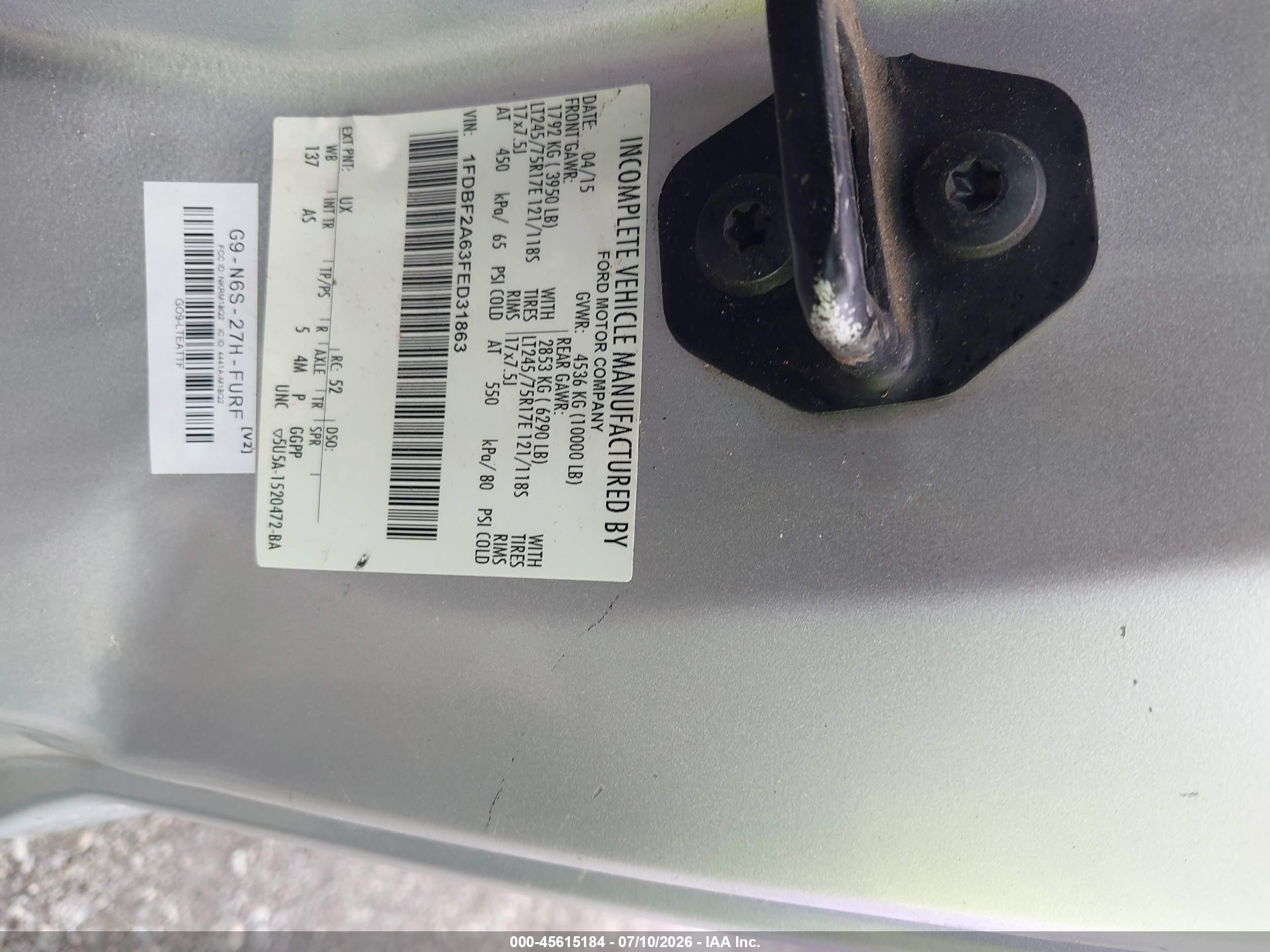 2015 Ford F-250 Xl Gray vin: 1FDBF2A63FED31863