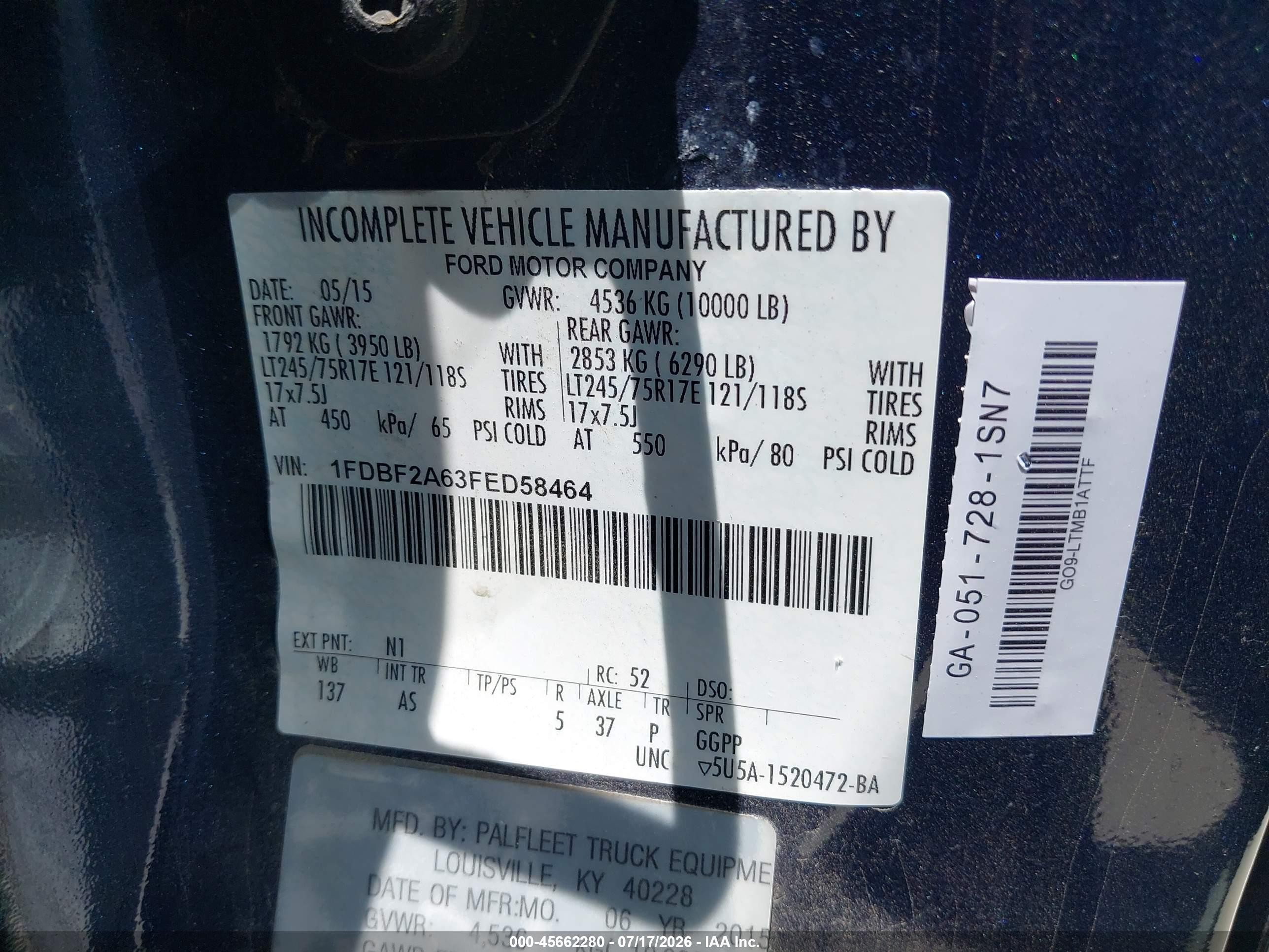 2015 Ford F-250 Xl Blue vin: 1FDBF2A63FED58464