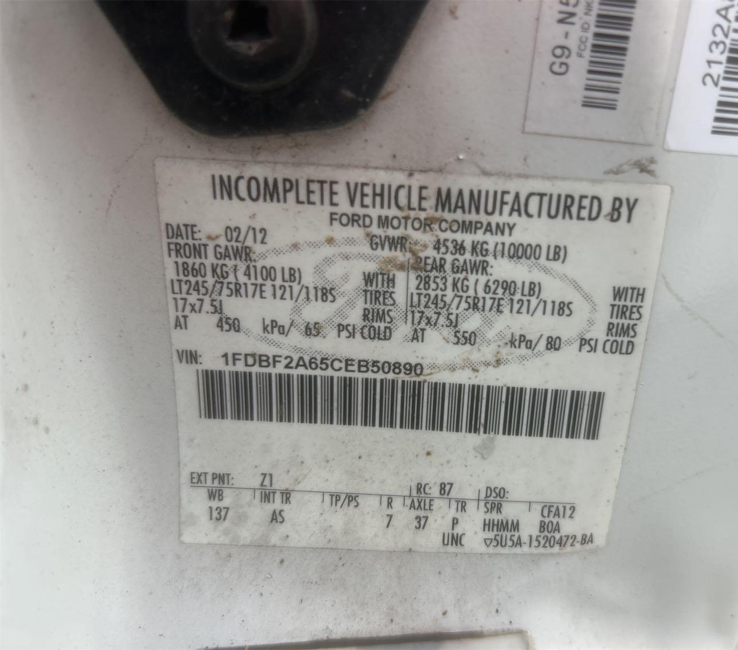 2012 Ford F-250 Xl vin: 1FDBF2A65CEB50890