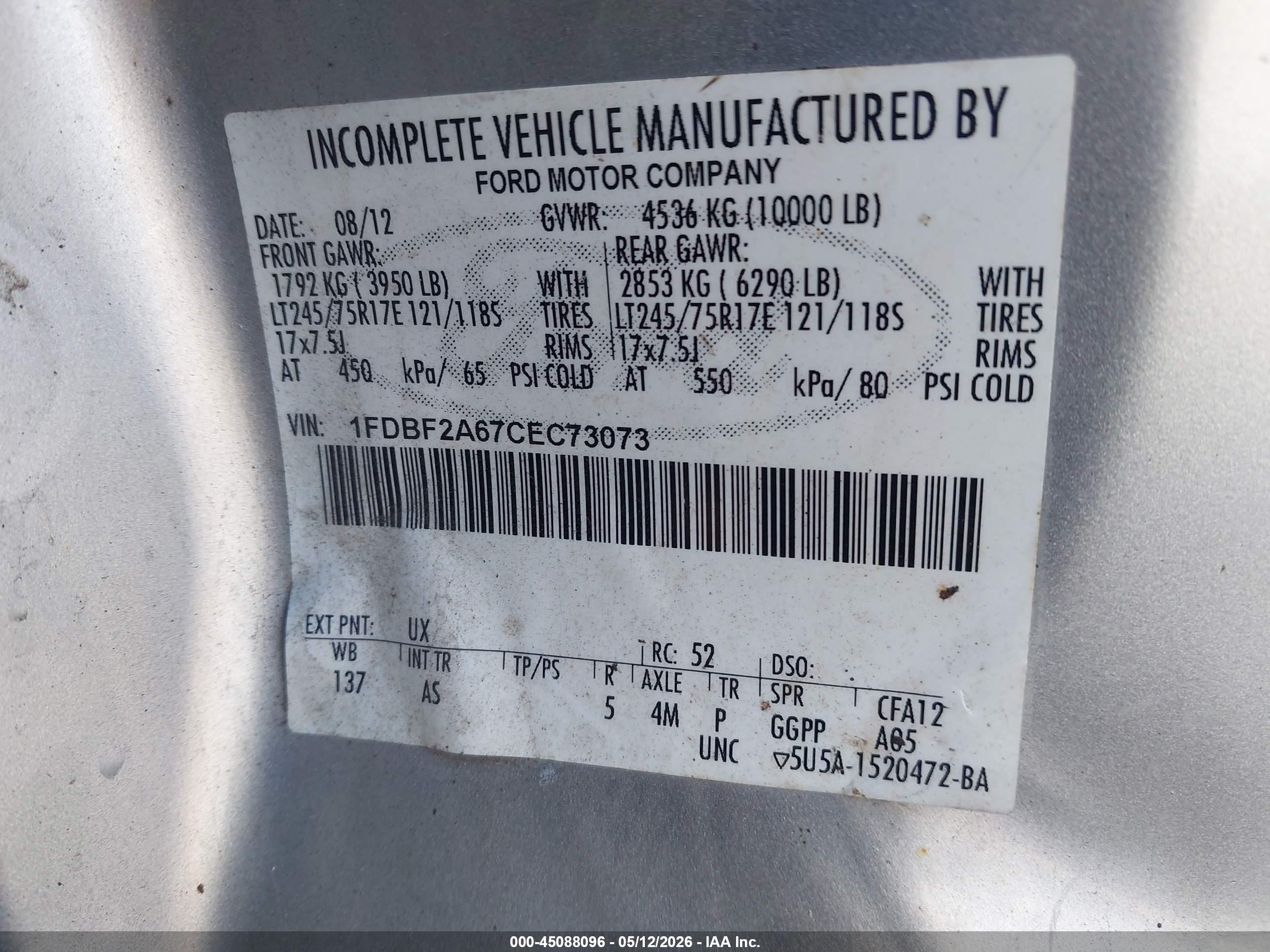 2012 Ford F-250 Xl Серебряный vin: 1FDBF2A67CEC73073