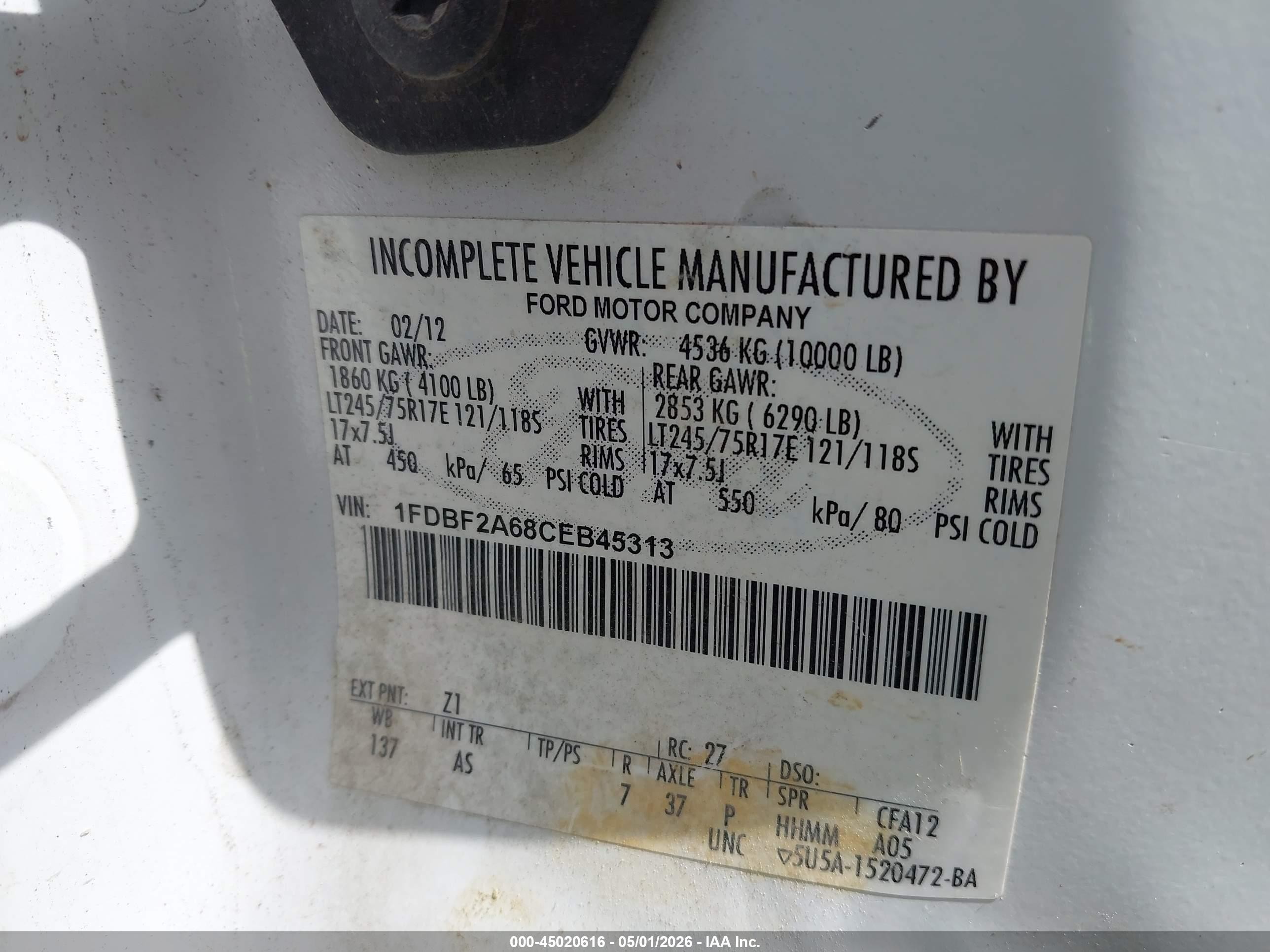 2012 Ford F-250 Xl White vin: 1FDBF2A68CEB45313