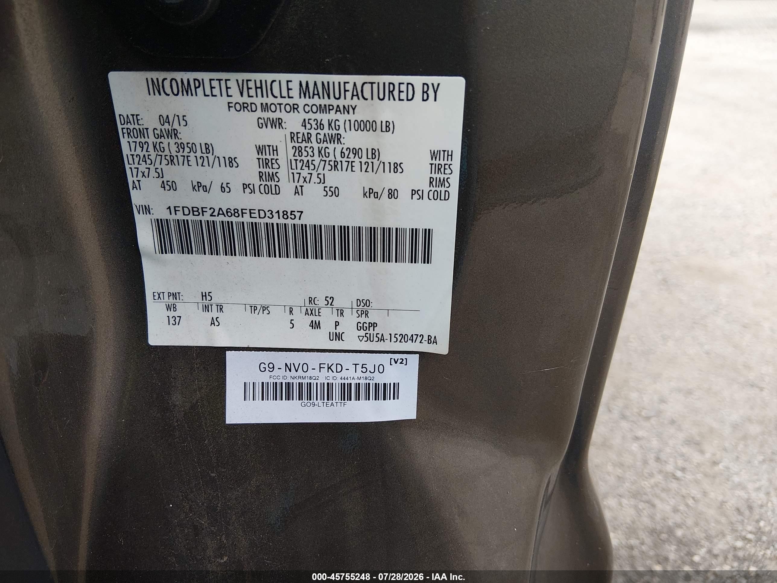 2015 Ford F-250 Xl Коричневый vin: 1FDBF2A68FED31857