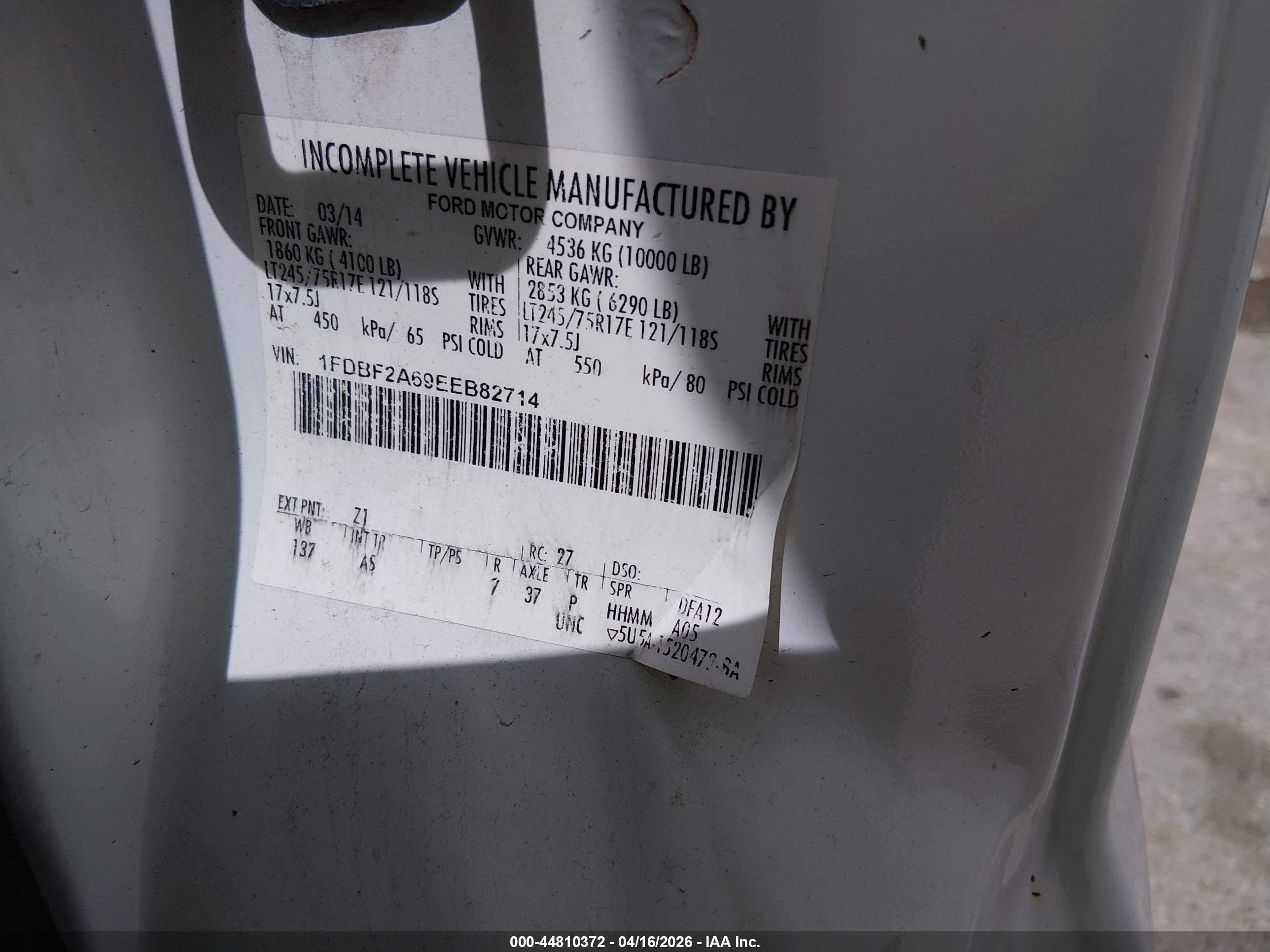 2014 Ford F-250 Xl Белый vin: 1FDBF2A69EEB82714