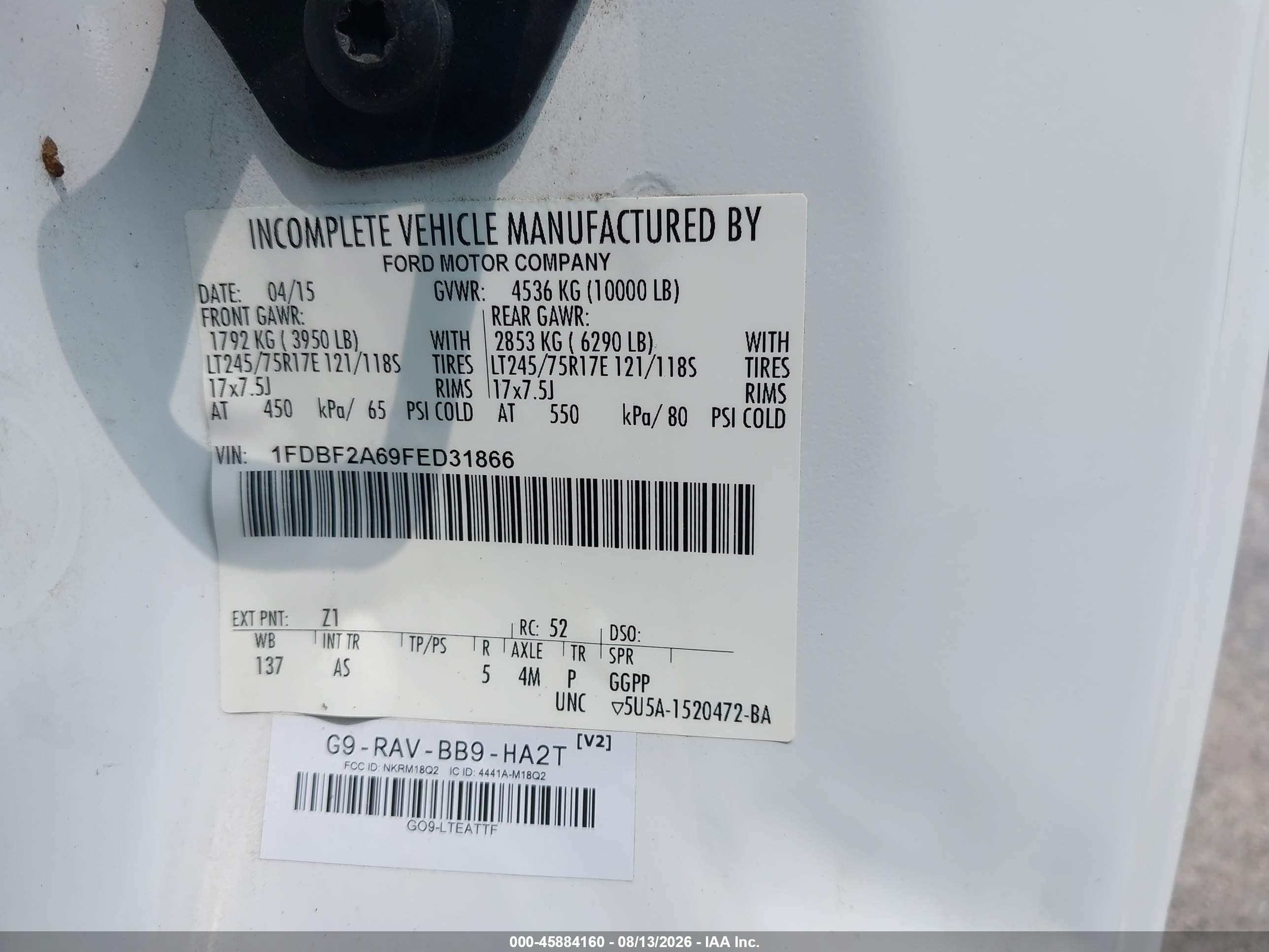 2015 Ford F-250 Xl White vin: 1FDBF2A69FED31866